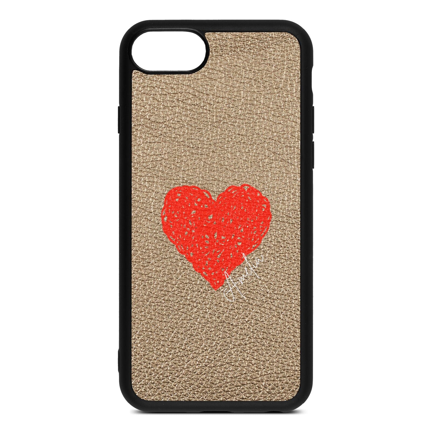 Custom Red Heart Gold Pebble Leather iPhone 8 Case