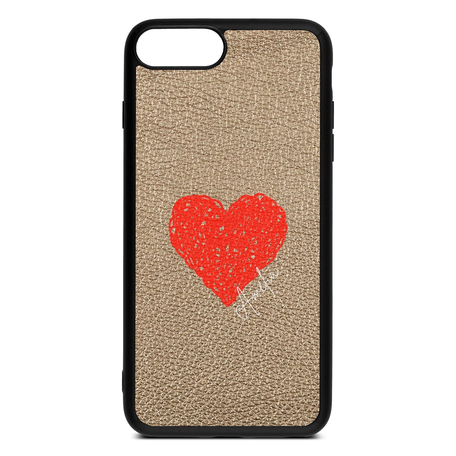 Custom Red Heart Gold Pebble Leather iPhone 8 Plus Case