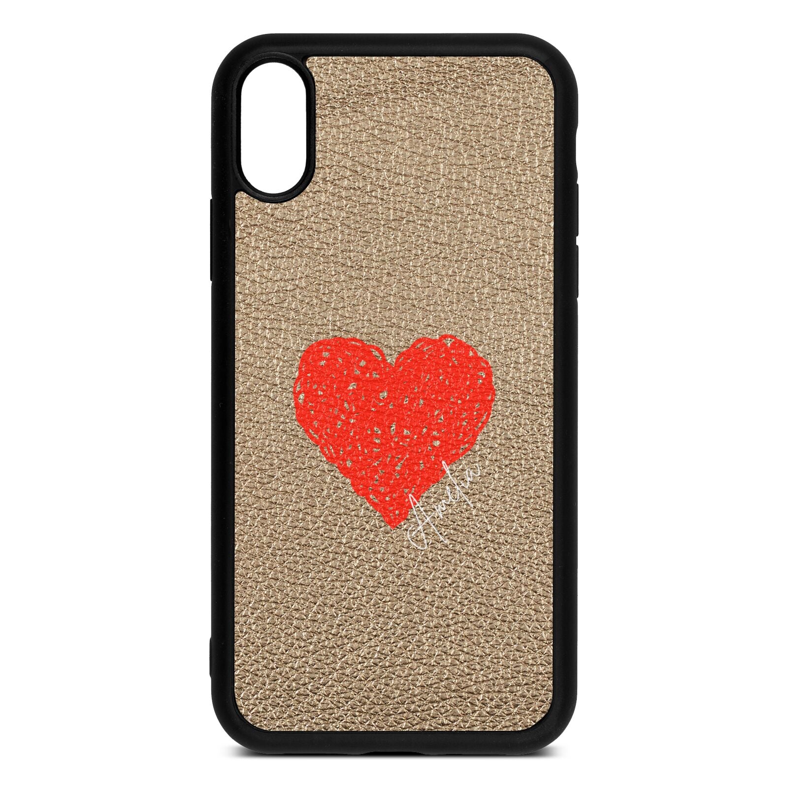 Custom Red Heart Gold Pebble Leather iPhone Xr Case