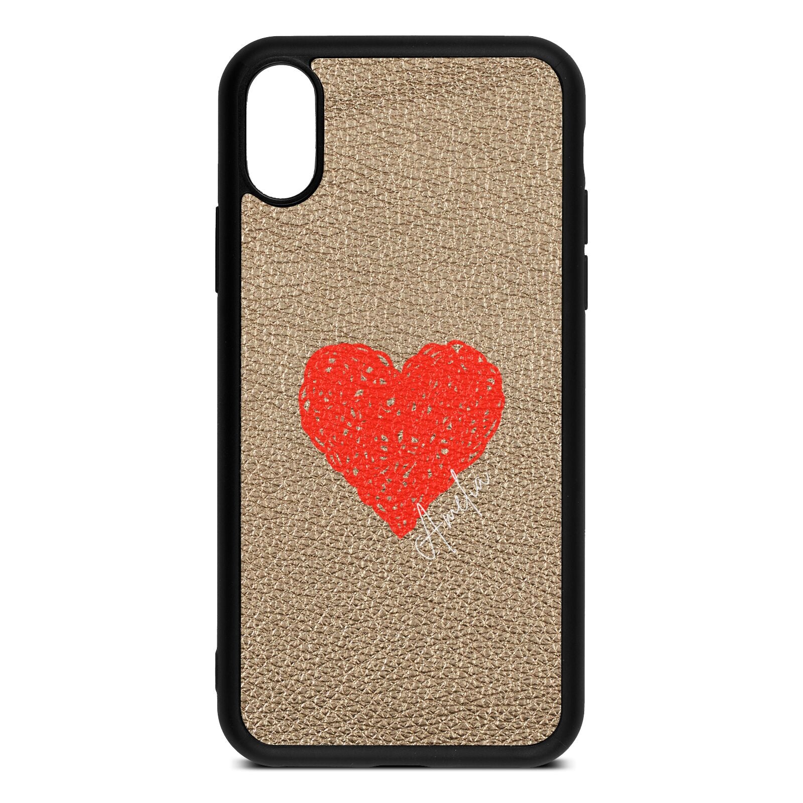 Custom Red Heart Gold Pebble Leather iPhone Xs Case