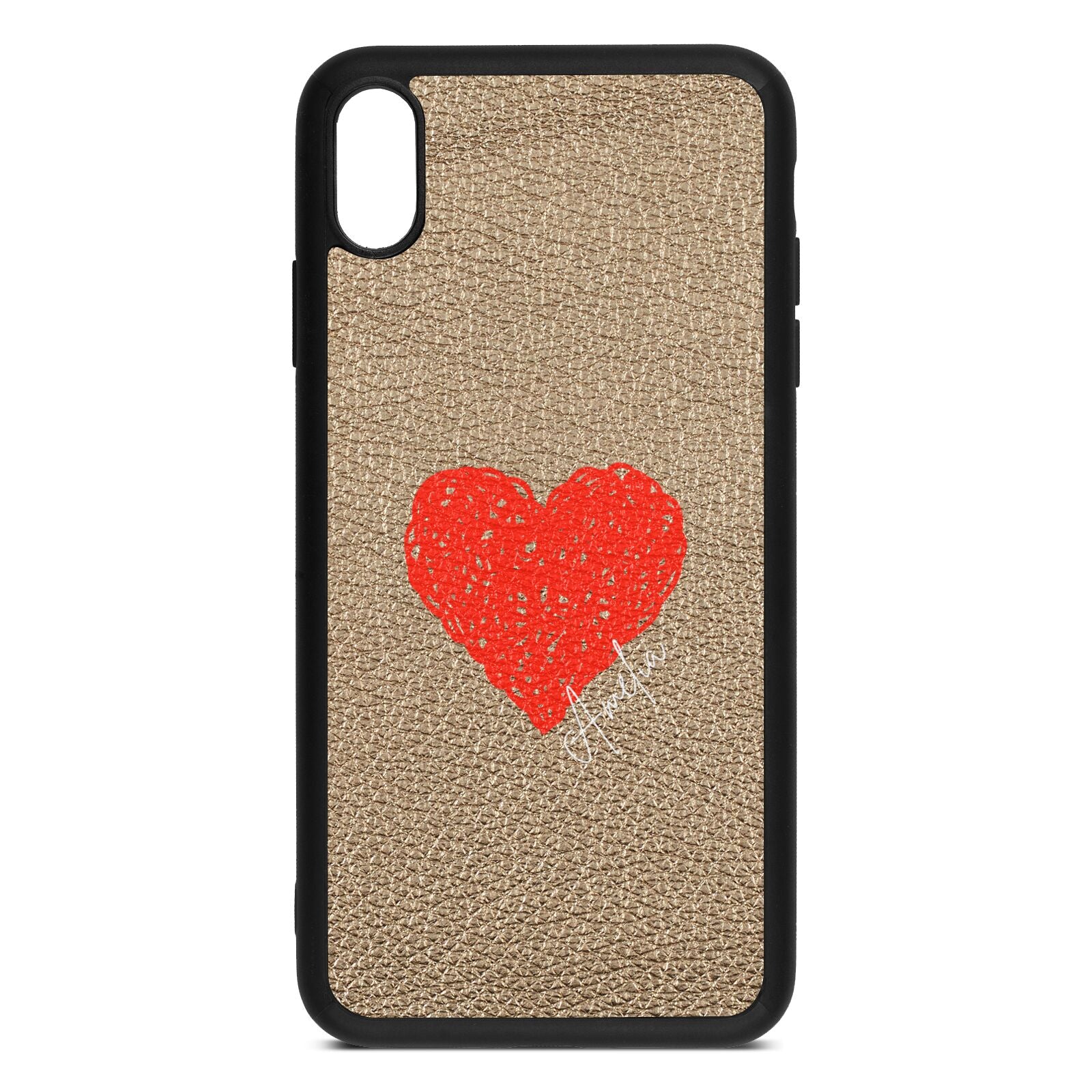 Custom Red Heart Gold Pebble Leather iPhone Xs Max Case