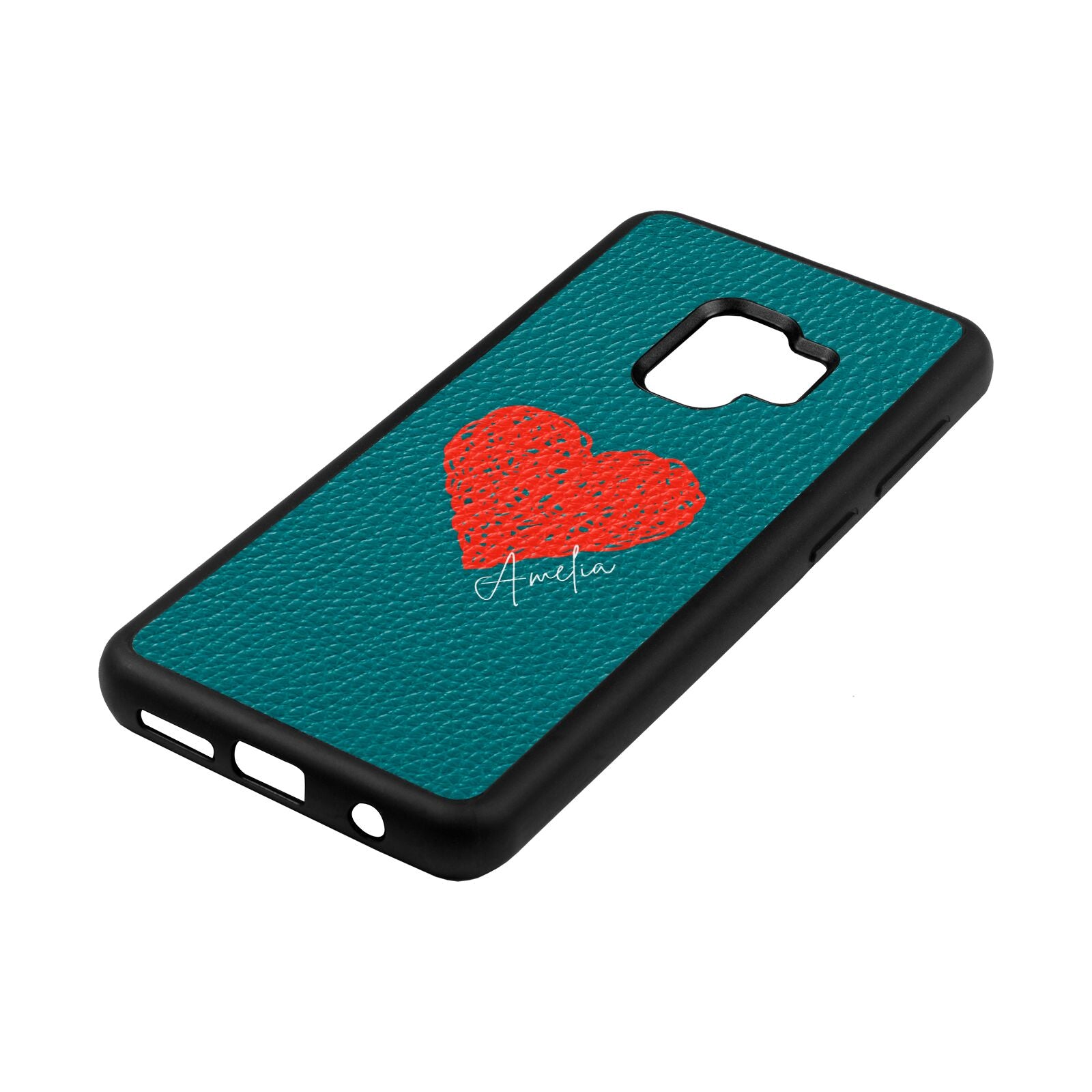 Custom Red Heart Green Pebble Leather Samsung S9 Case Side Angle