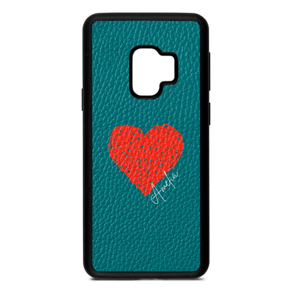 Custom Red Heart Green Pebble Leather Samsung S9 Case