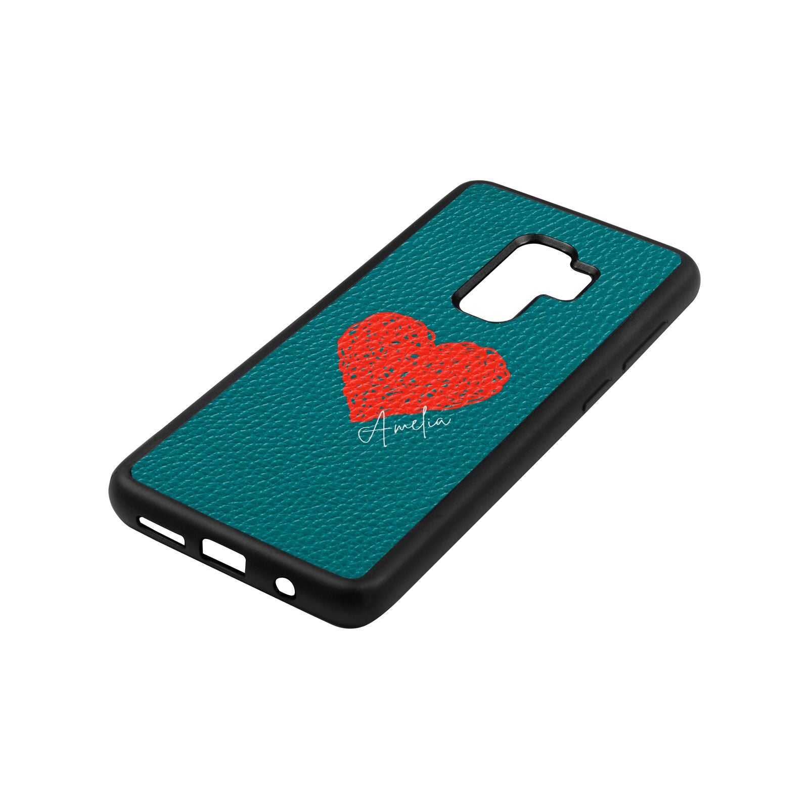 Custom Red Heart Green Pebble Leather Samsung S9 Plus Case Side Angle