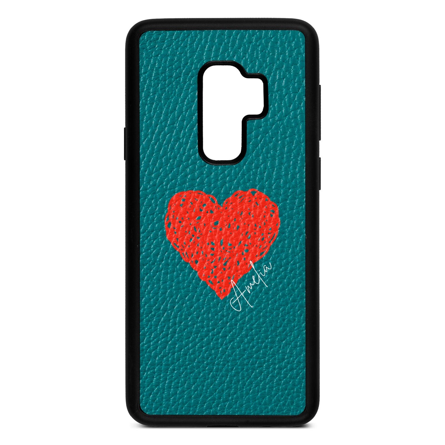 Custom Red Heart Green Pebble Leather Samsung S9 Plus Case