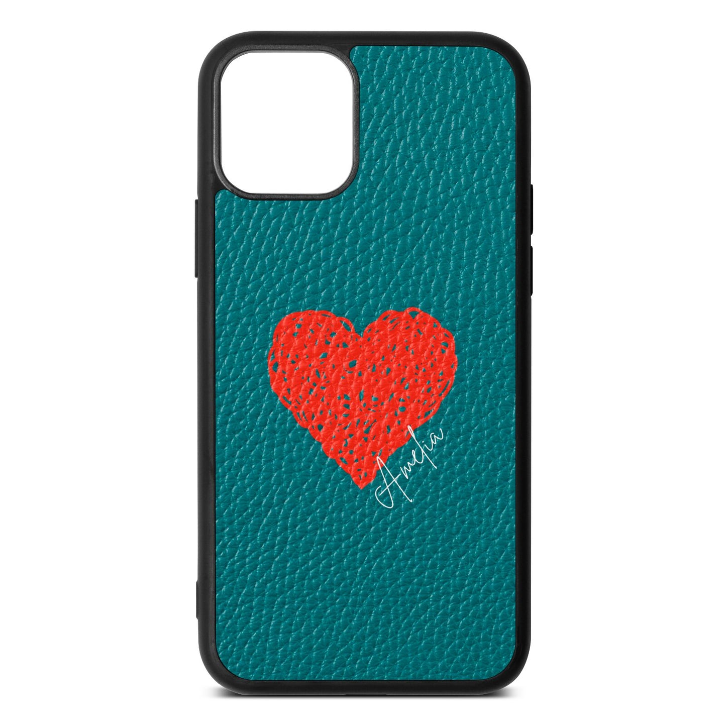 Custom Red Heart Green Pebble Leather iPhone 11 Case