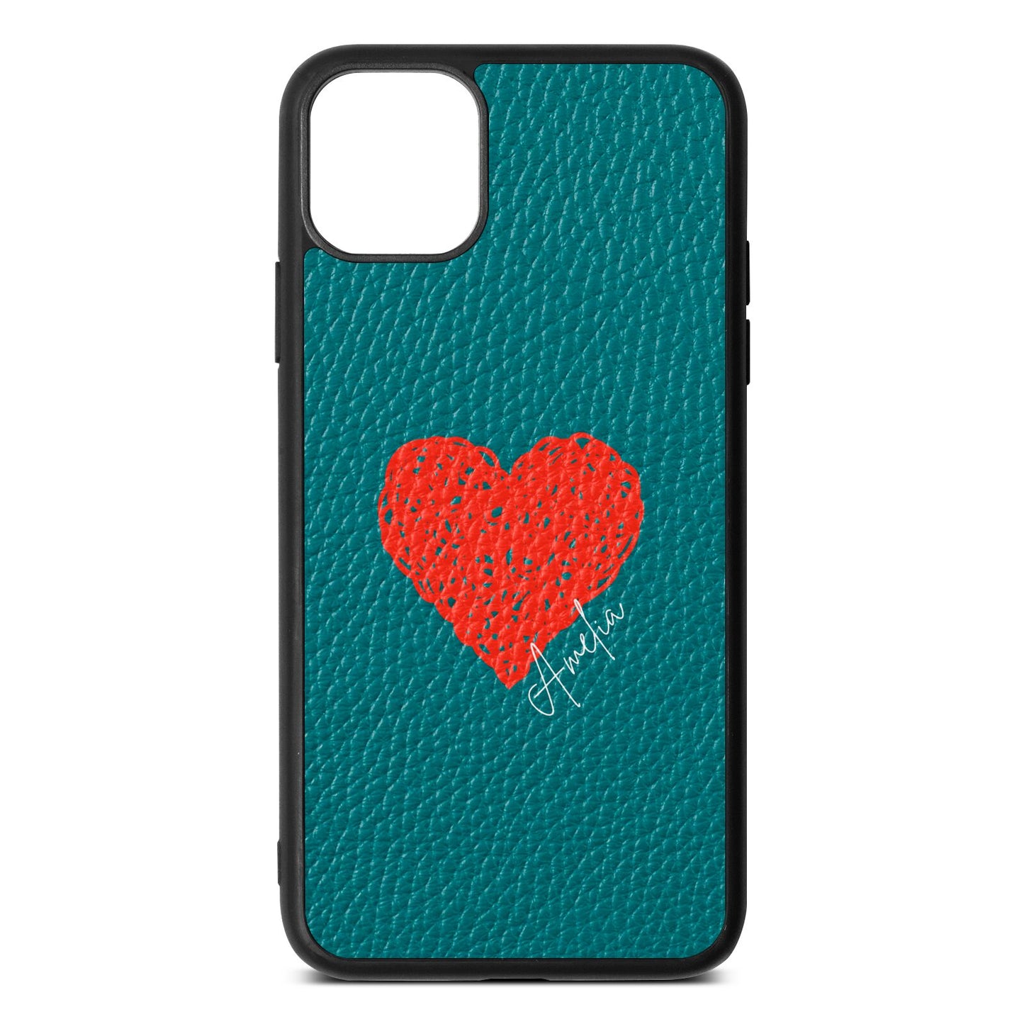 Custom Red Heart Green Pebble Leather iPhone 11 Pro Max Case