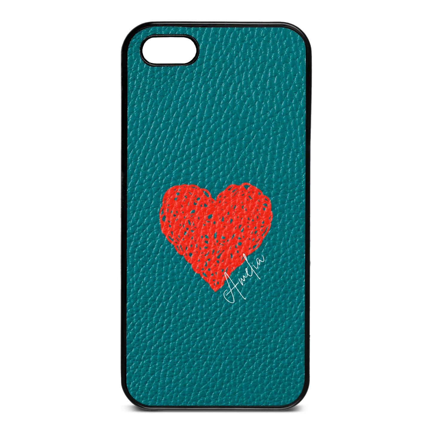 Custom Red Heart Green Pebble Leather iPhone 5 Case