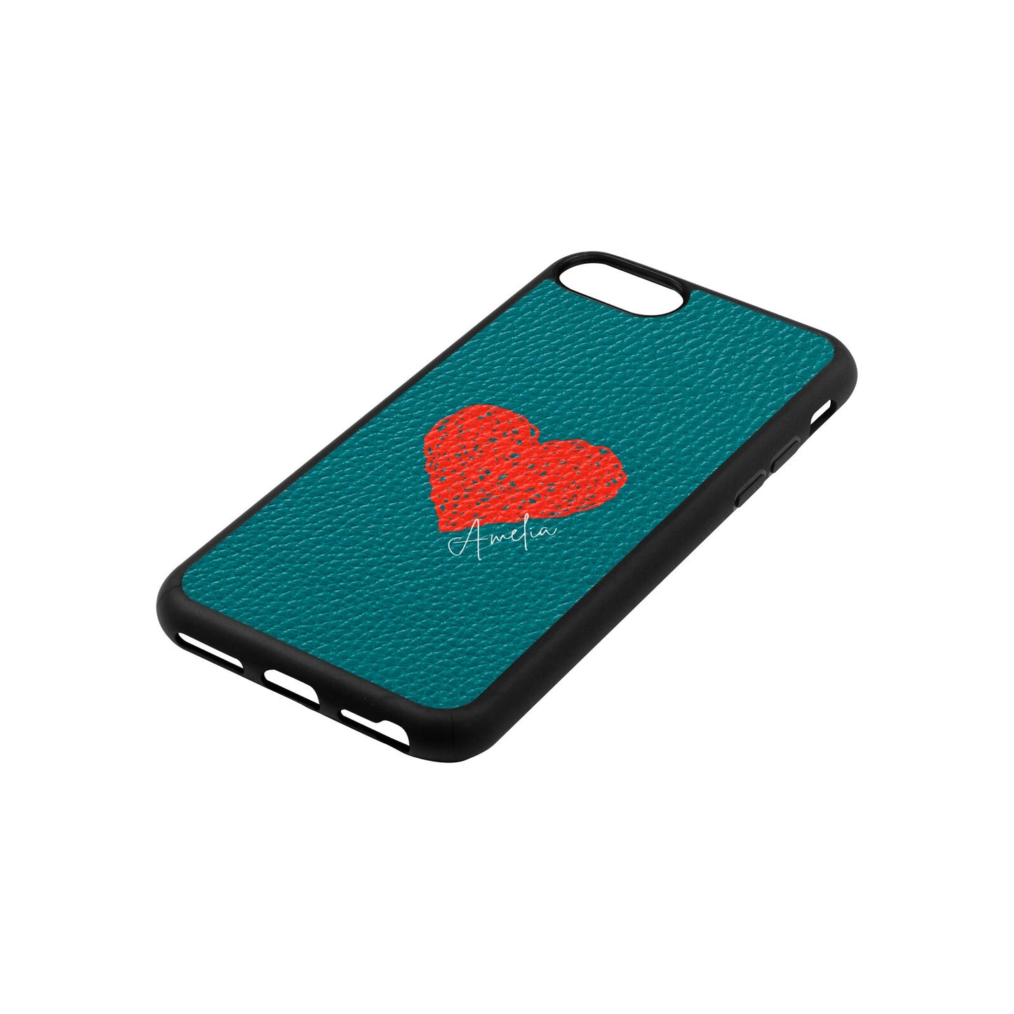 Custom Red Heart Green Pebble Leather iPhone 8 Case Side Angle