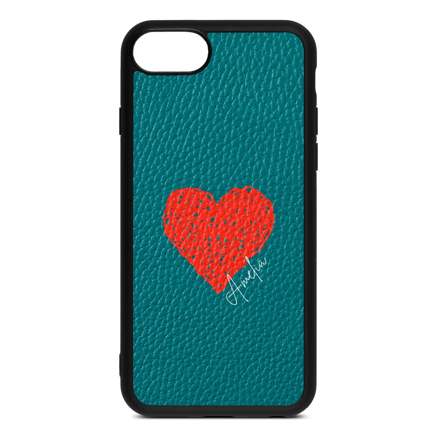 Custom Red Heart Green Pebble Leather iPhone 8 Case