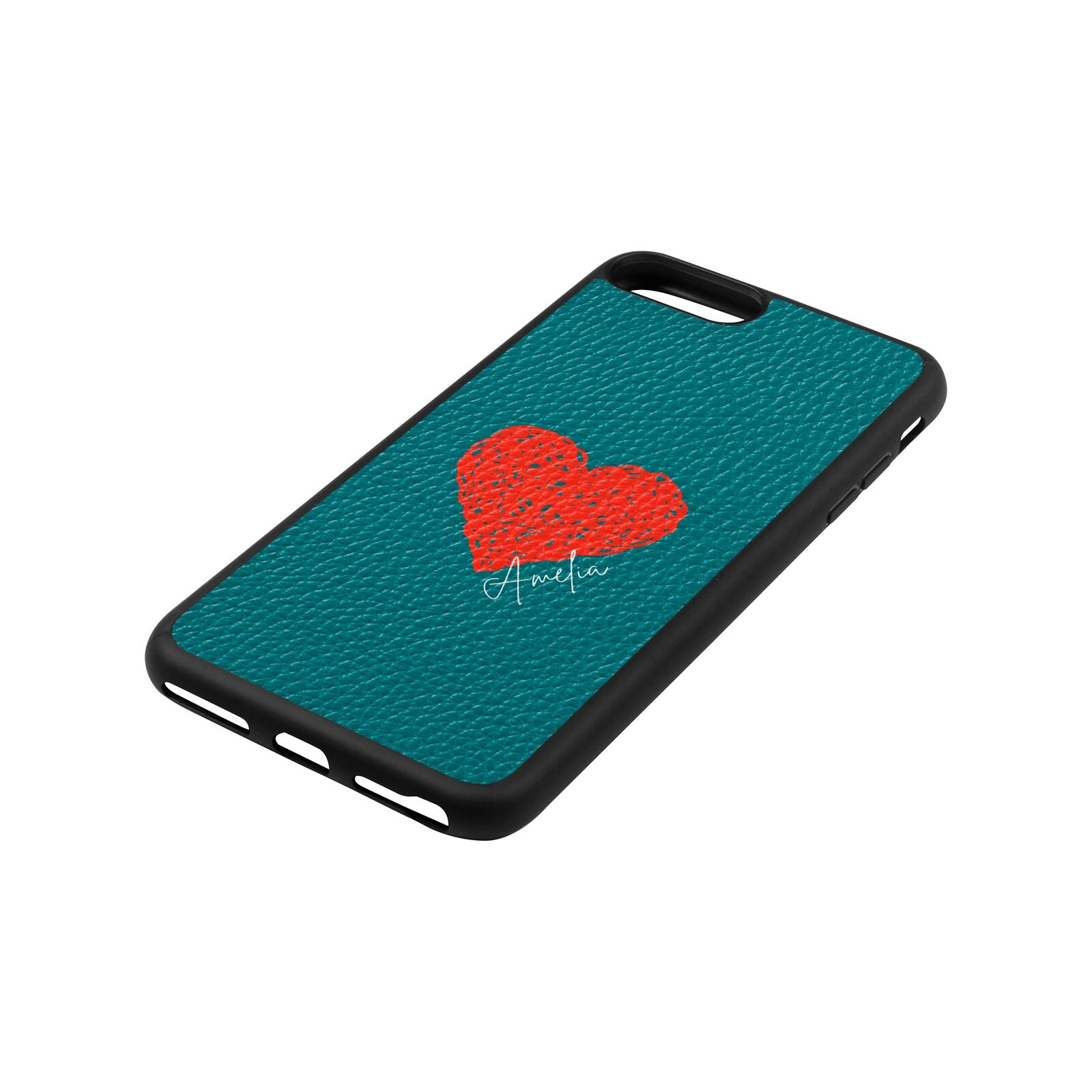 Custom Red Heart Green Pebble Leather iPhone 8 Plus Case Side Angle