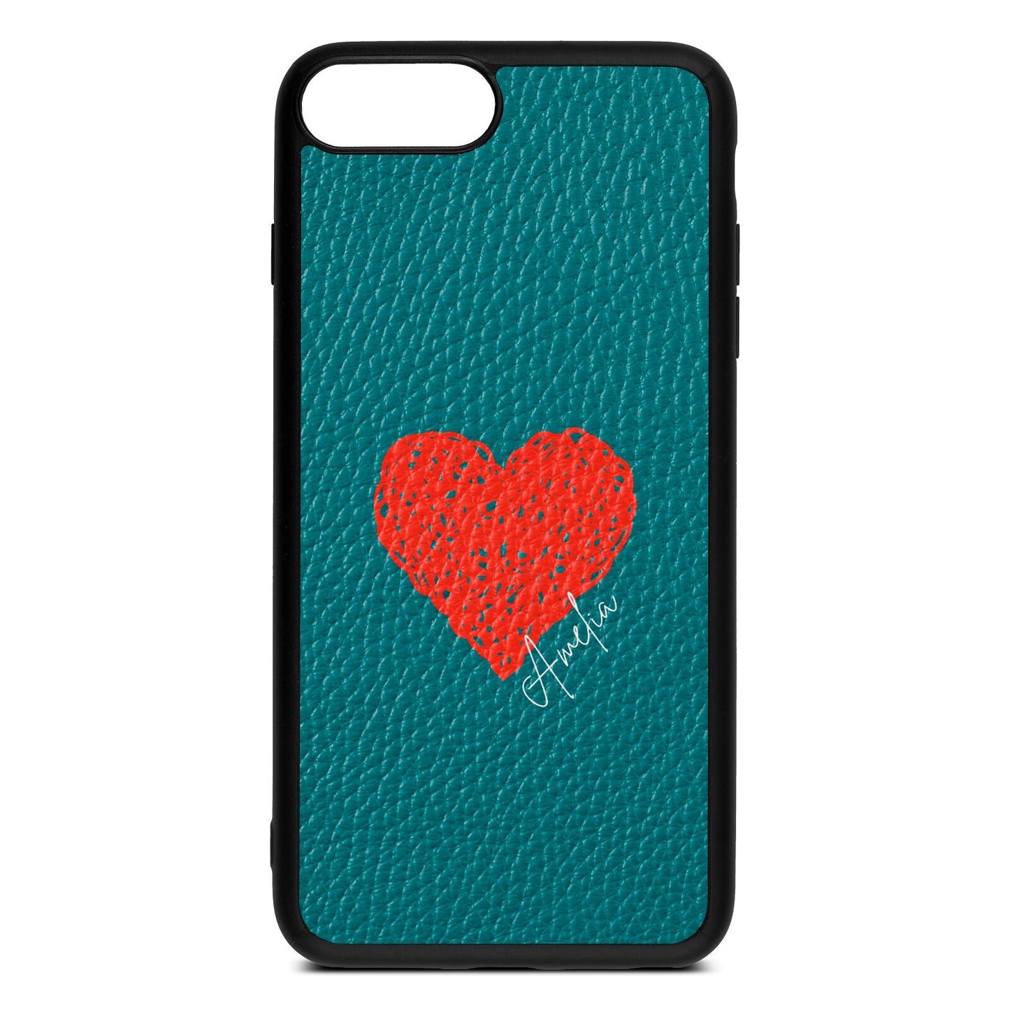 Custom Red Heart Green Pebble Leather iPhone 8 Plus Case