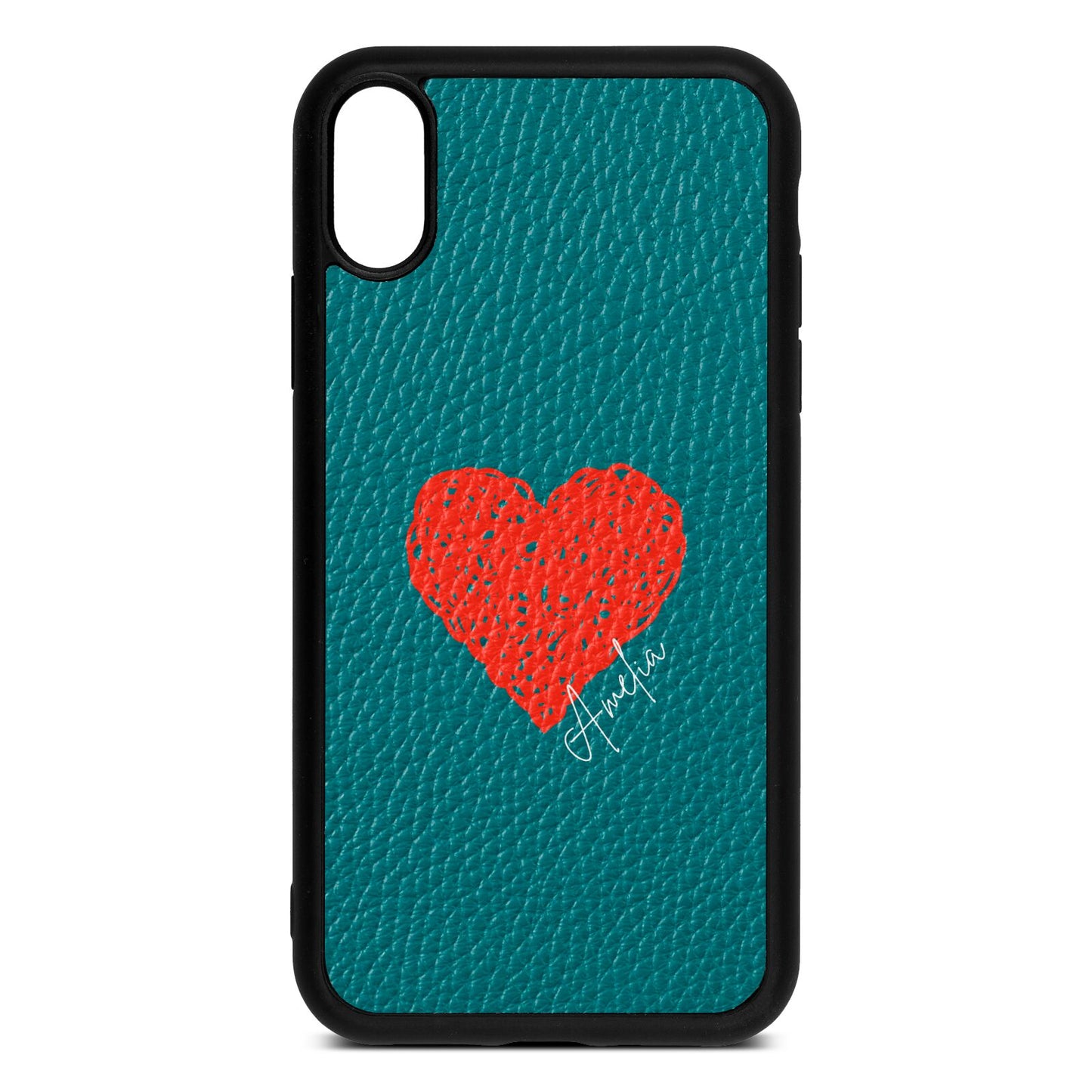 Custom Red Heart Green Pebble Leather iPhone Xr Case