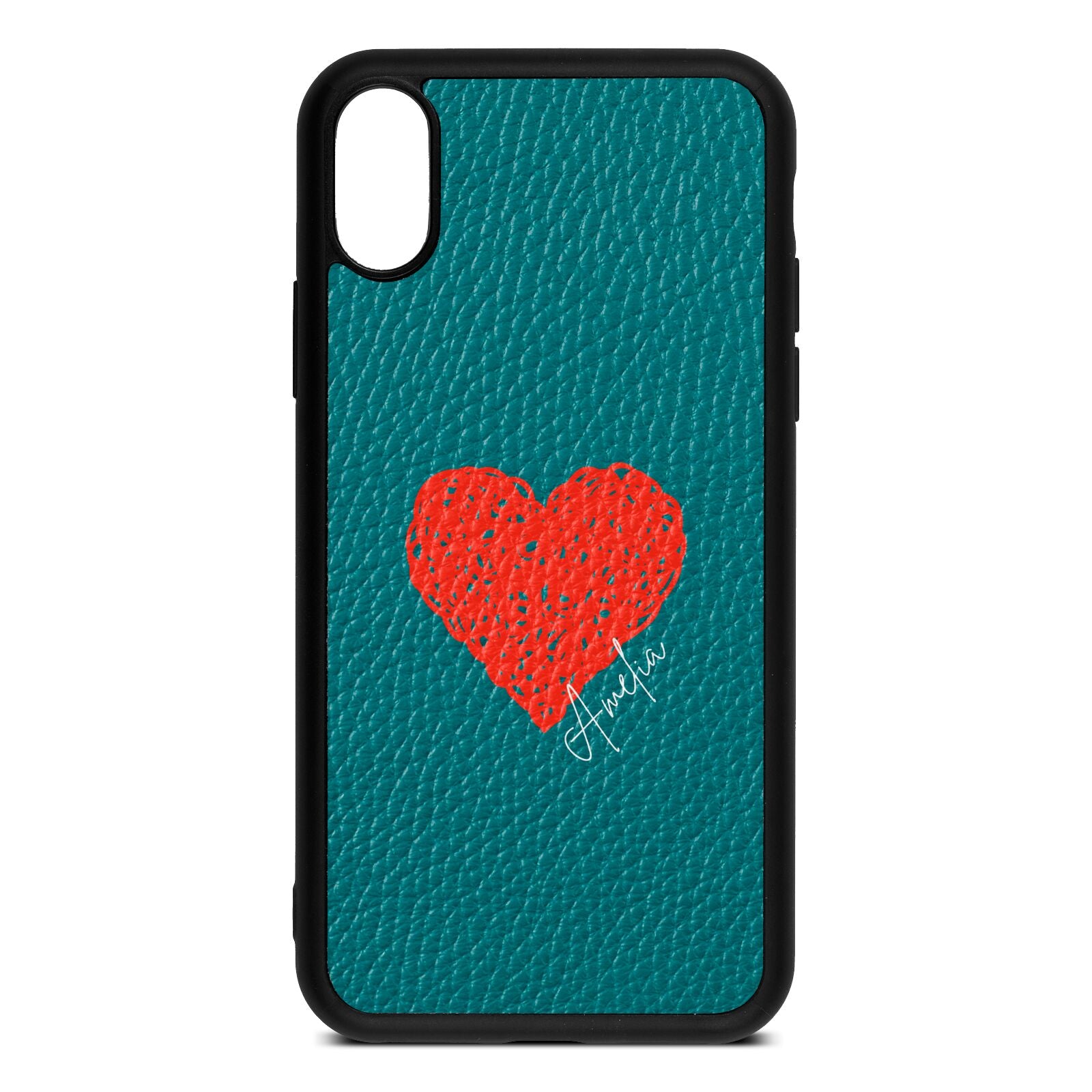 Custom Red Heart Green Pebble Leather iPhone Xs Case