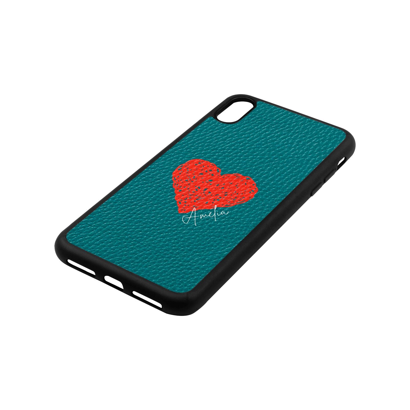 Custom Red Heart Green Pebble Leather iPhone Xs Max Case Side Angle