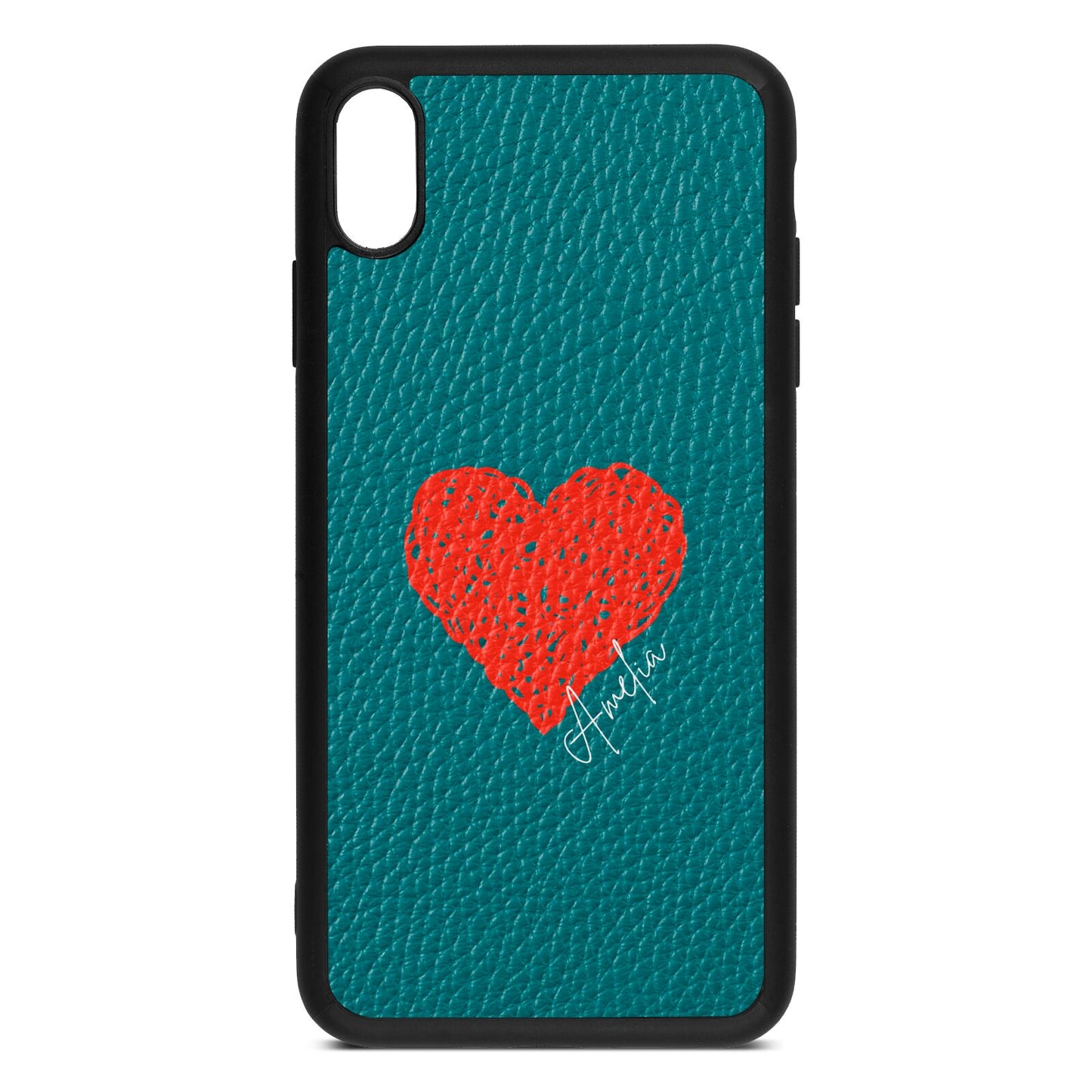 Custom Red Heart Green Pebble Leather iPhone Xs Max Case