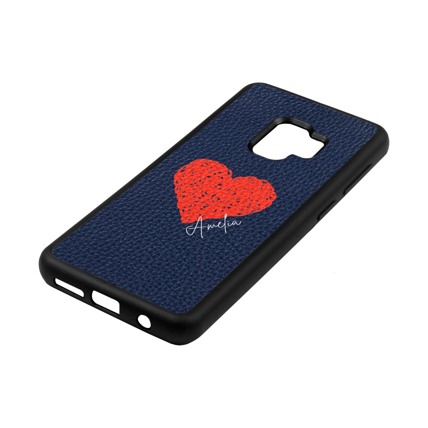 Custom Red Heart Navy Blue Pebble Leather Samsung S9 Case Side Angle