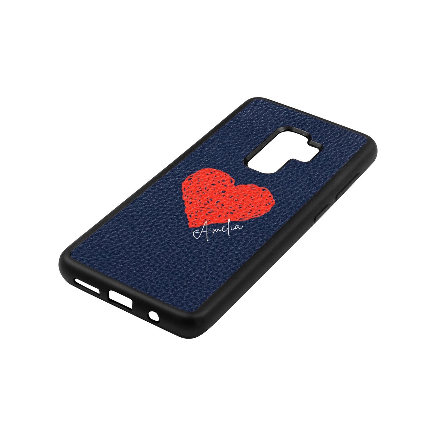 Custom Red Heart Navy Blue Pebble Leather Samsung S9 Plus Case Side Angle