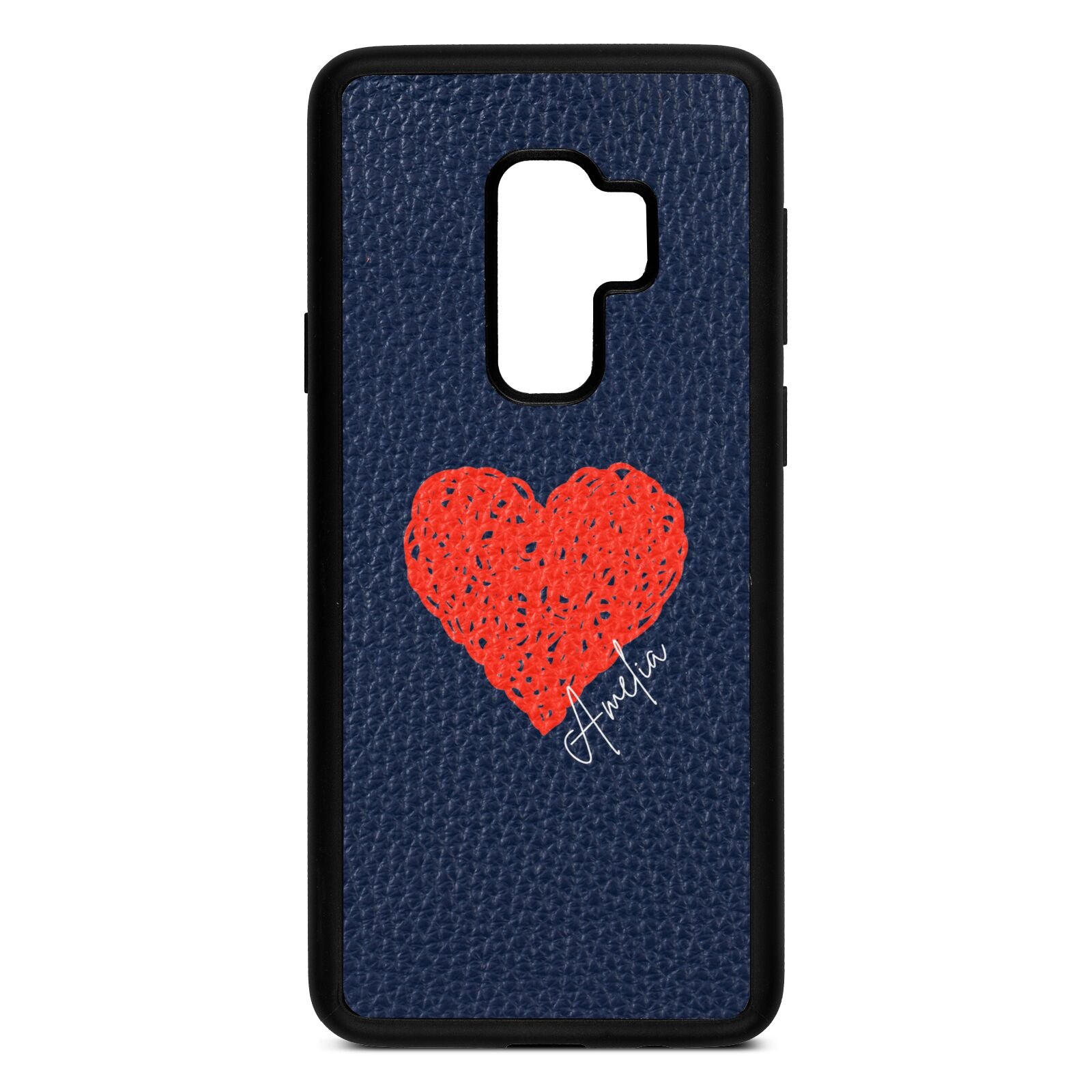 Custom Red Heart Navy Blue Pebble Leather Samsung S9 Plus Case
