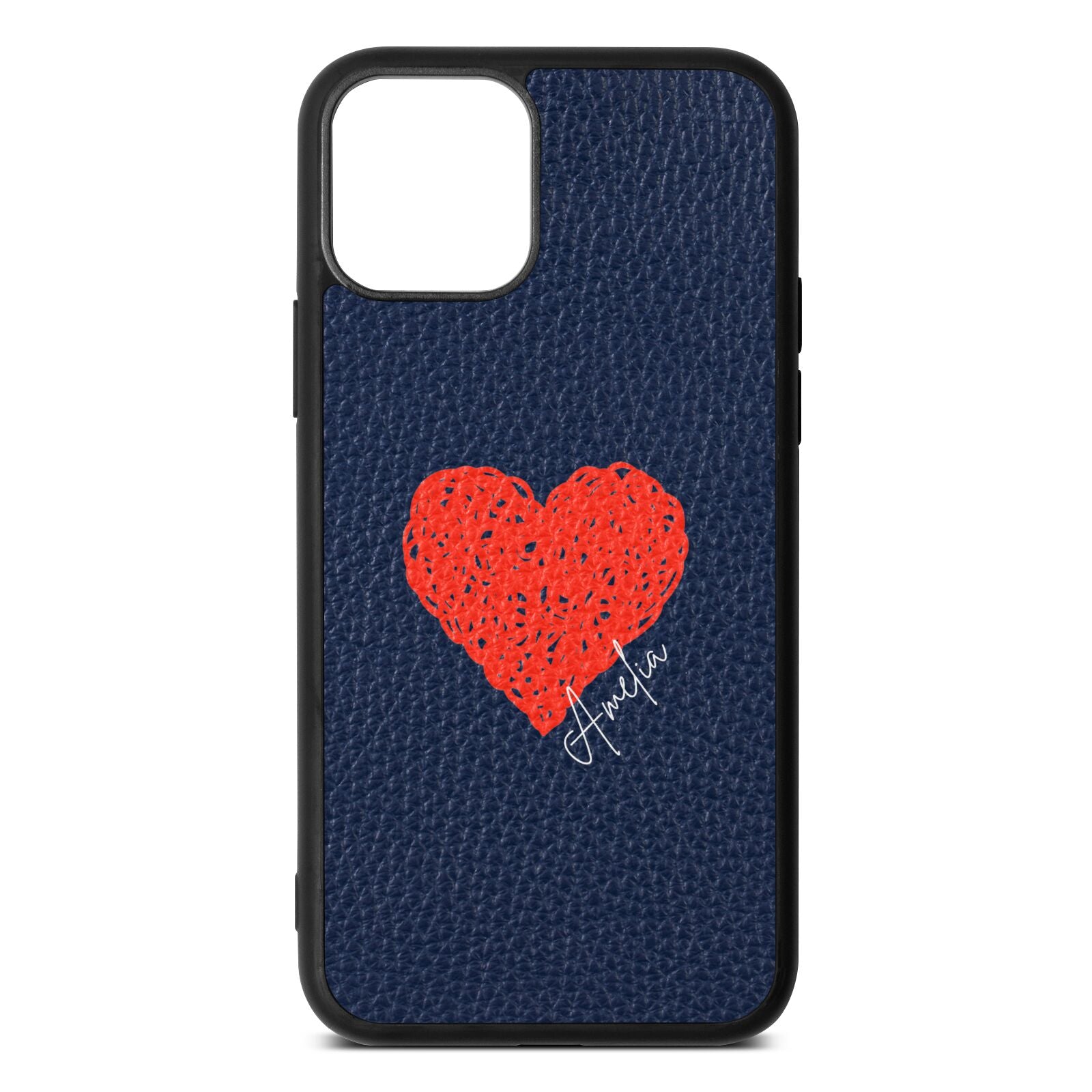 Custom Red Heart Navy Blue Pebble Leather iPhone 11 Case