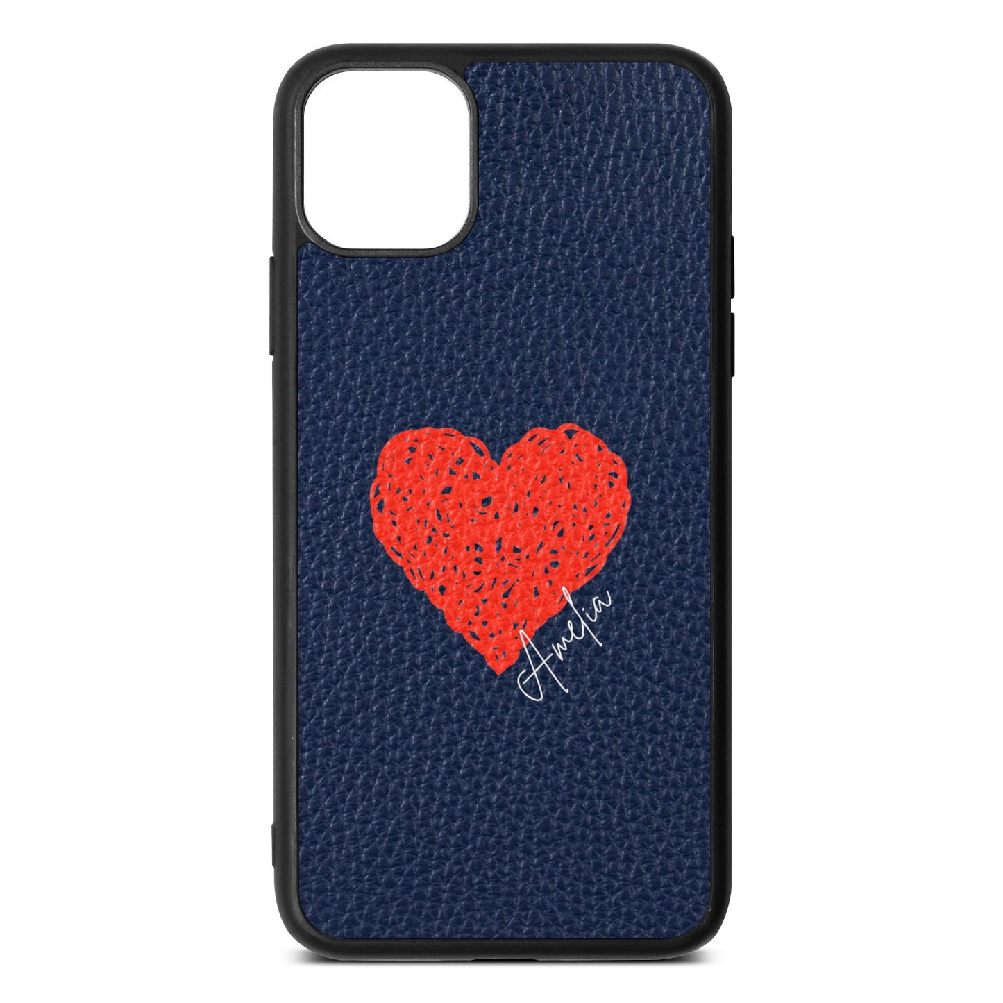 Custom Red Heart Navy Blue Pebble Leather iPhone 11 Pro Max Case