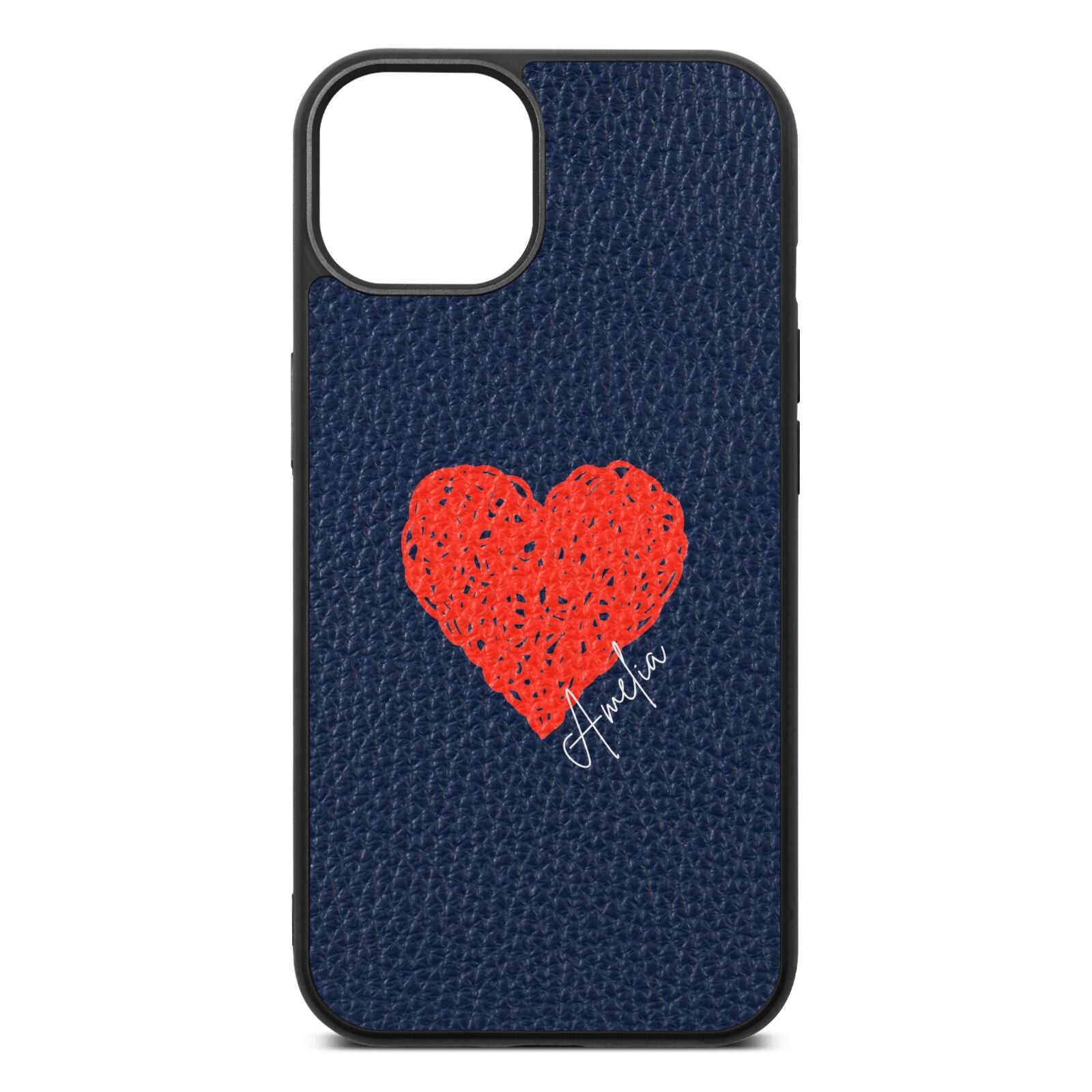 Custom Red Heart Navy Blue Pebble Leather iPhone 13 Case