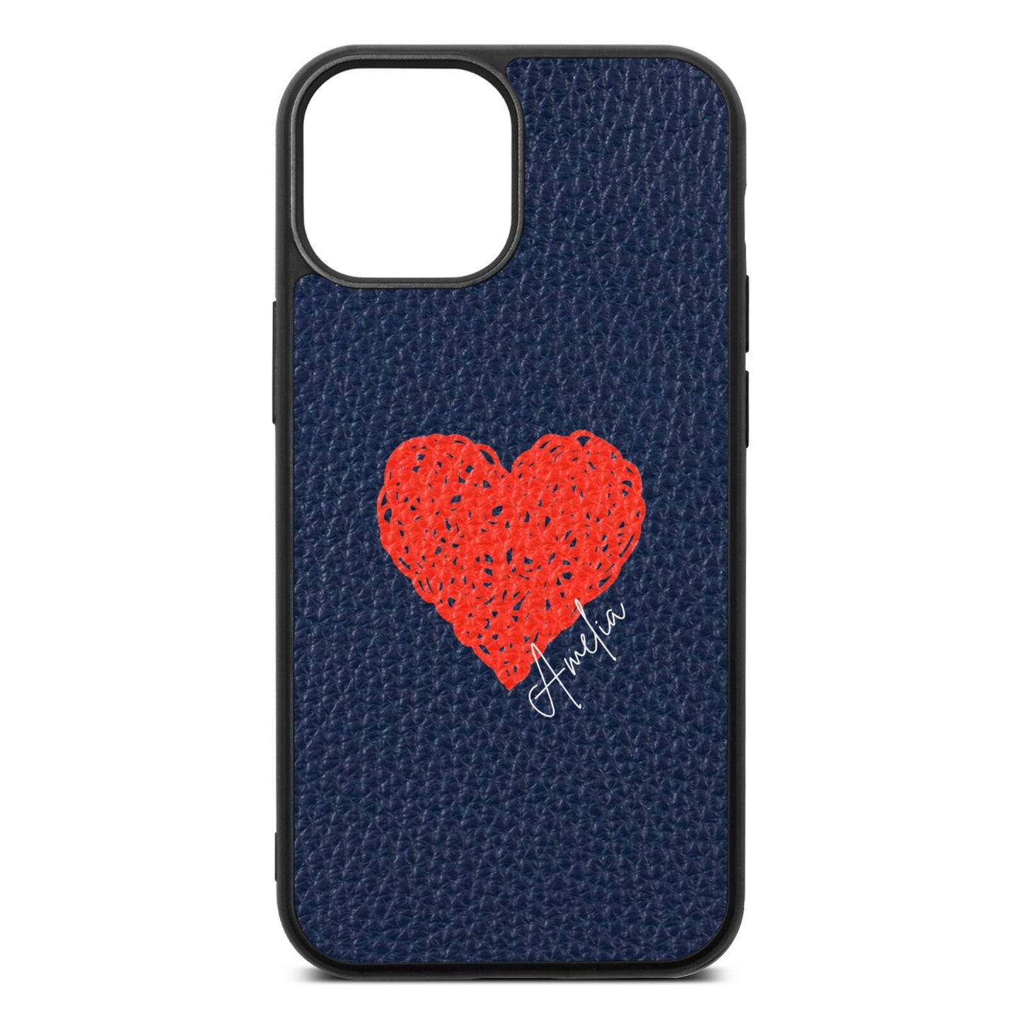 Custom Red Heart Navy Blue Pebble Leather iPhone 13 Mini Case