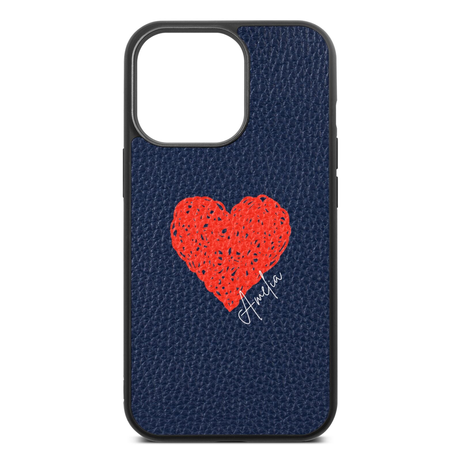 Custom Red Heart Navy Blue Pebble Leather iPhone 13 Pro Case