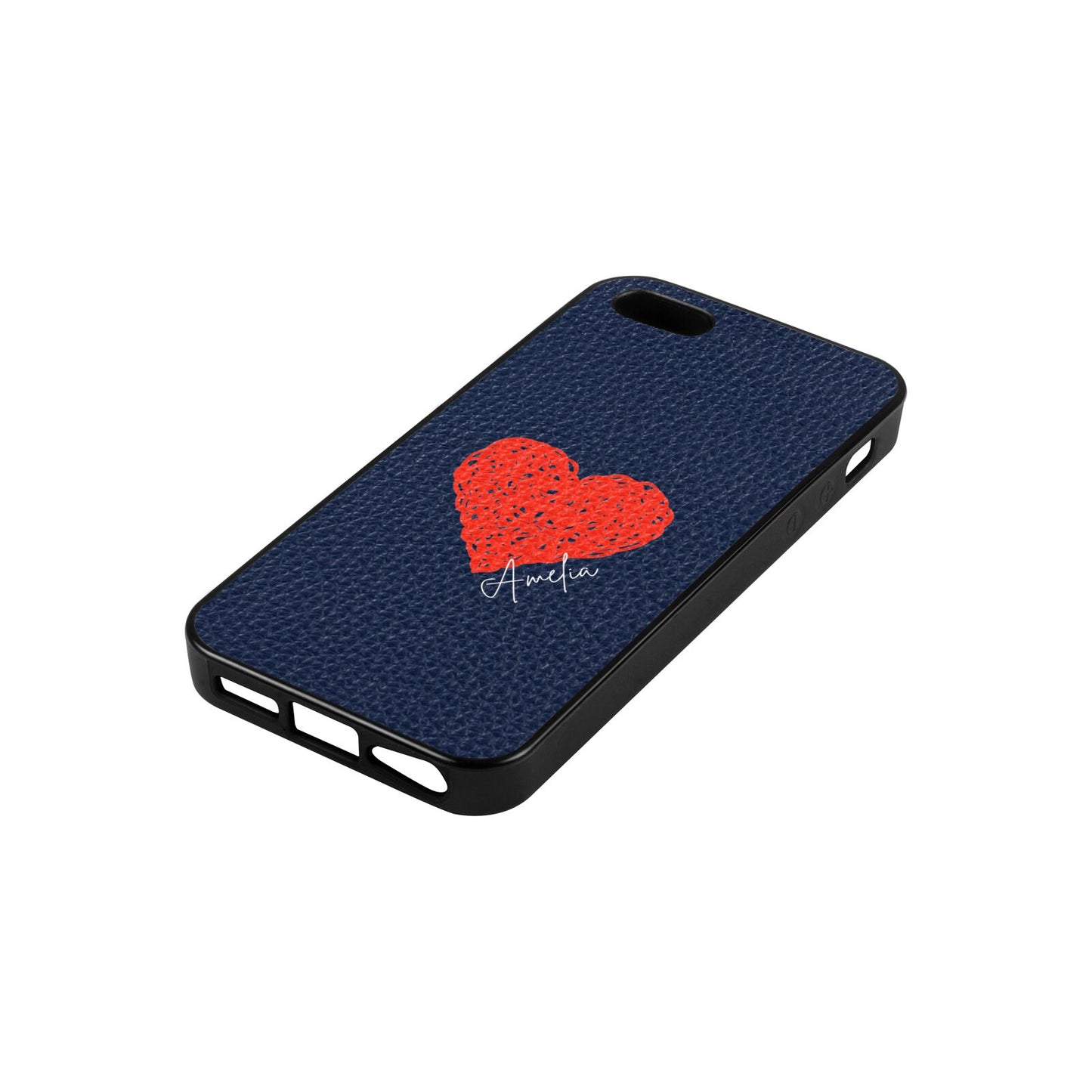 Custom Red Heart Navy Blue Pebble Leather iPhone 5 Case Side Angle