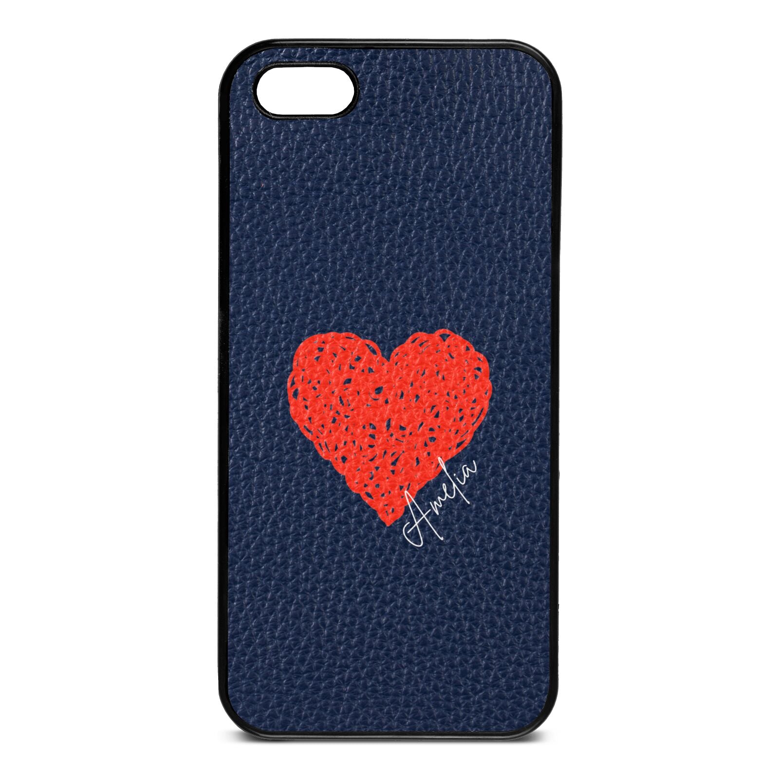 Custom Red Heart Navy Blue Pebble Leather iPhone 5 Case