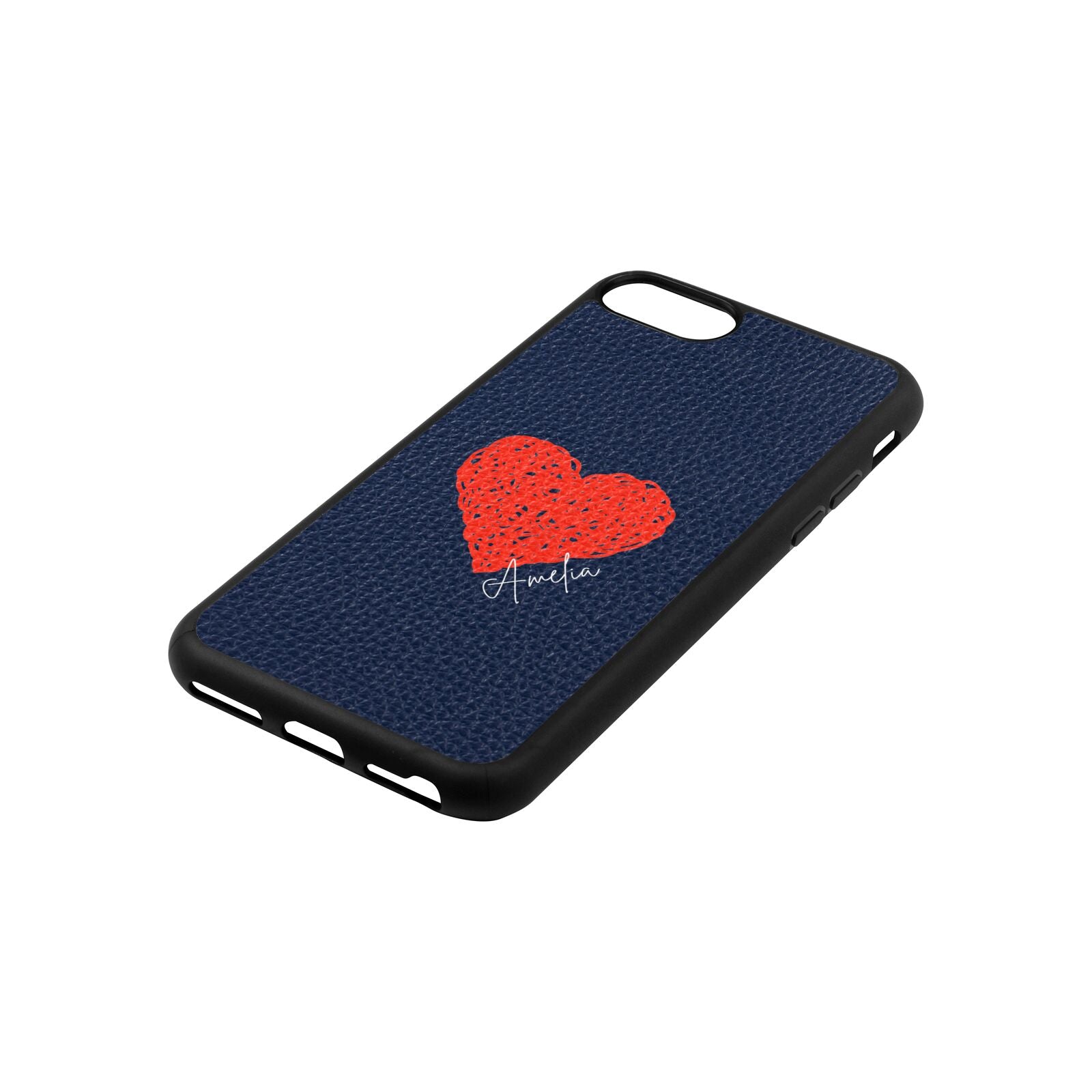 Custom Red Heart Navy Blue Pebble Leather iPhone 8 Case Side Angle