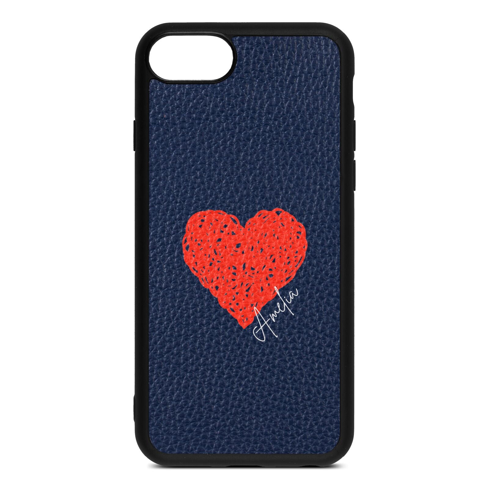 Custom Red Heart Navy Blue Pebble Leather iPhone 8 Case