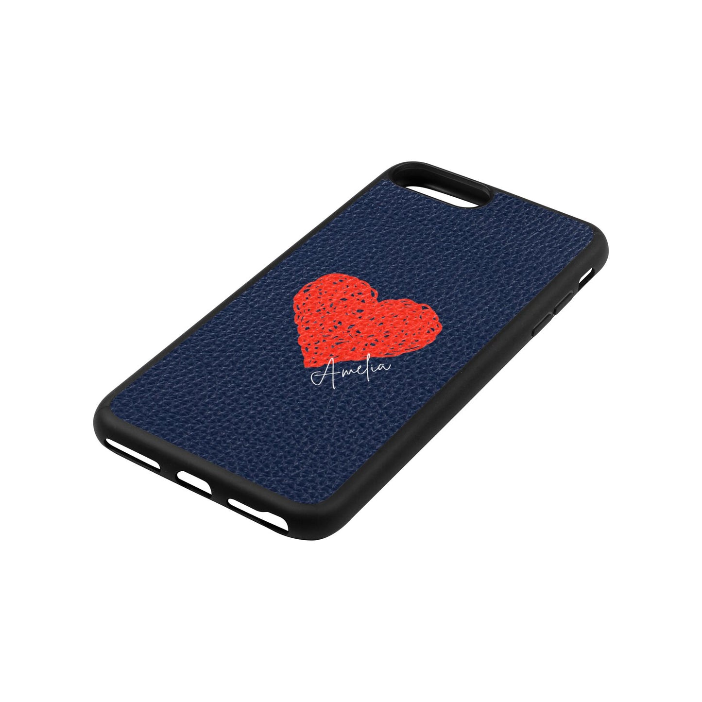 Custom Red Heart Navy Blue Pebble Leather iPhone 8 Plus Case Side Angle