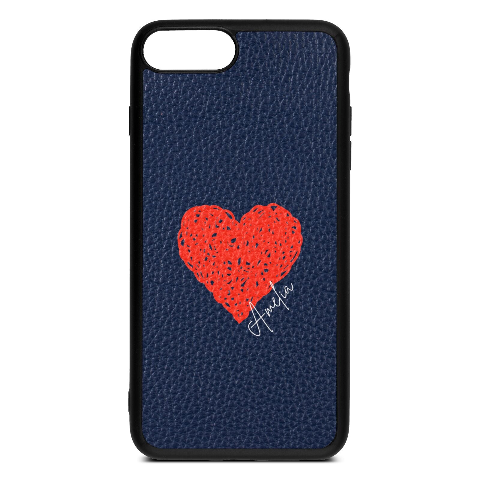 Custom Red Heart Navy Blue Pebble Leather iPhone 8 Plus Case