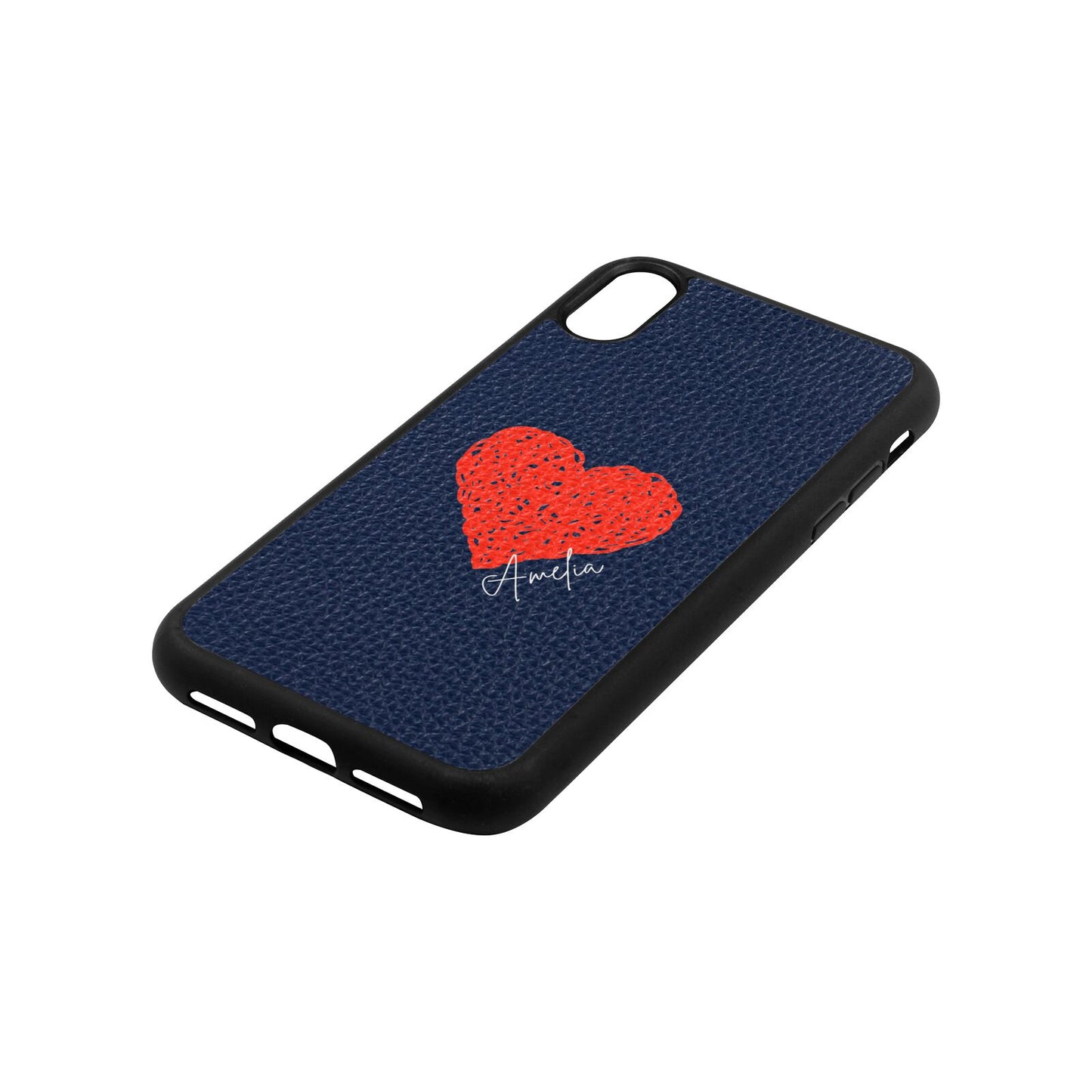 Custom Red Heart Navy Blue Pebble Leather iPhone Xr Case Side Angle