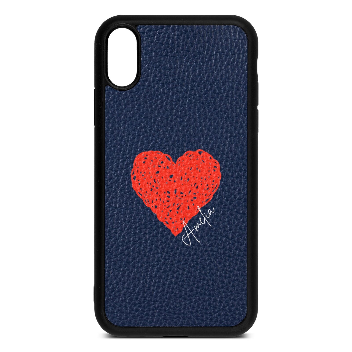 Custom Red Heart Navy Blue Pebble Leather iPhone Xr Case