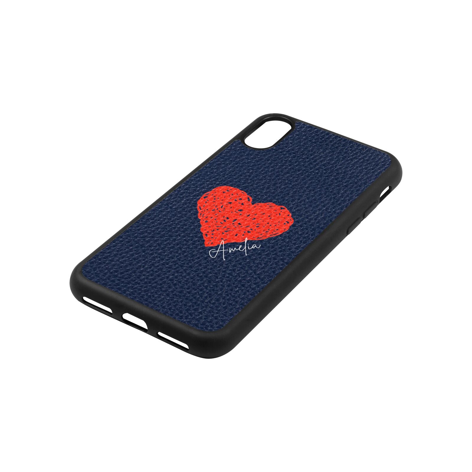 Custom Red Heart Navy Blue Pebble Leather iPhone Xs Case Side Image