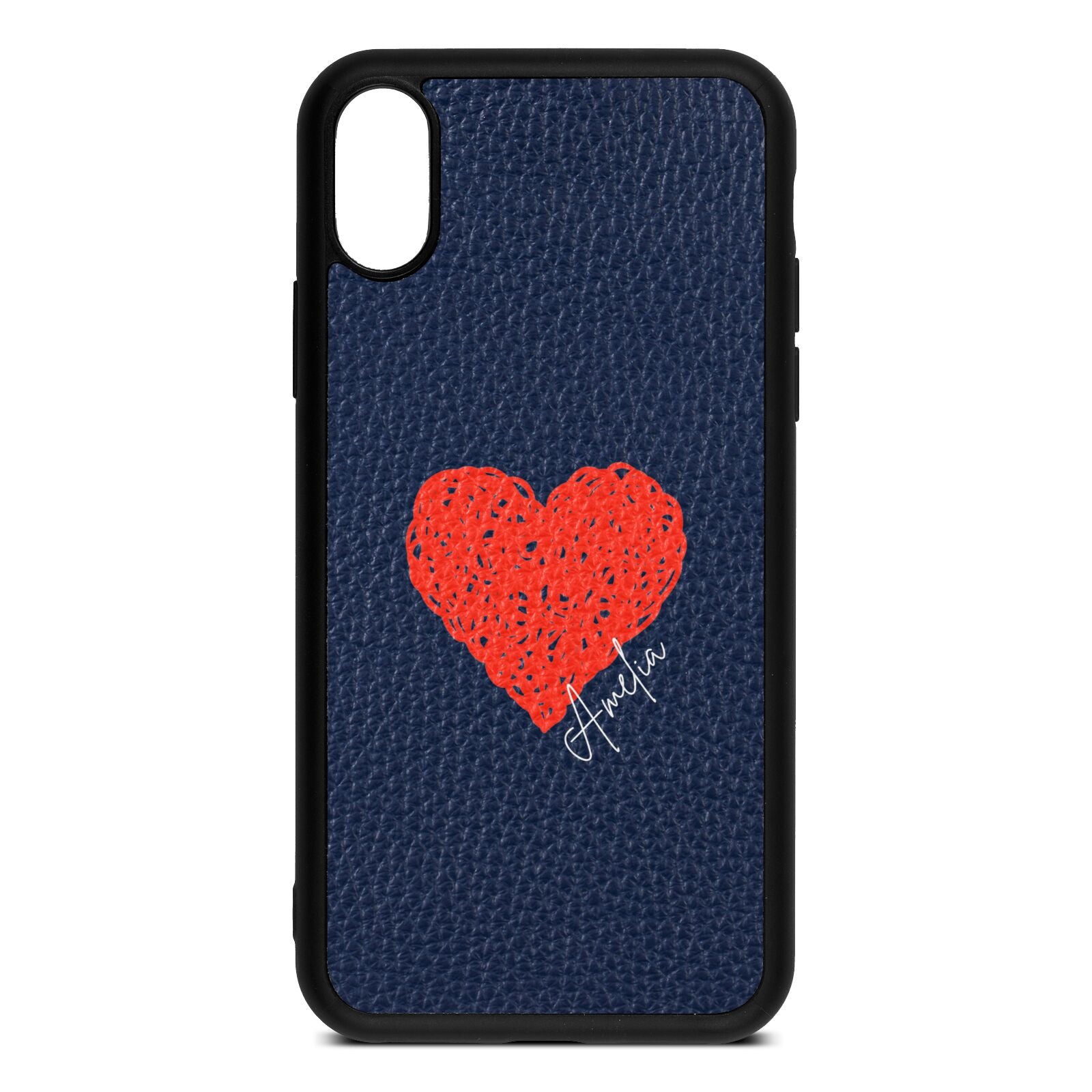 Custom Red Heart Navy Blue Pebble Leather iPhone Xs Case