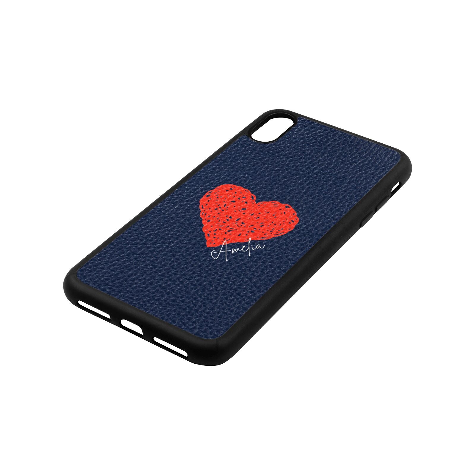 Custom Red Heart Navy Blue Pebble Leather iPhone Xs Max Case Side Image