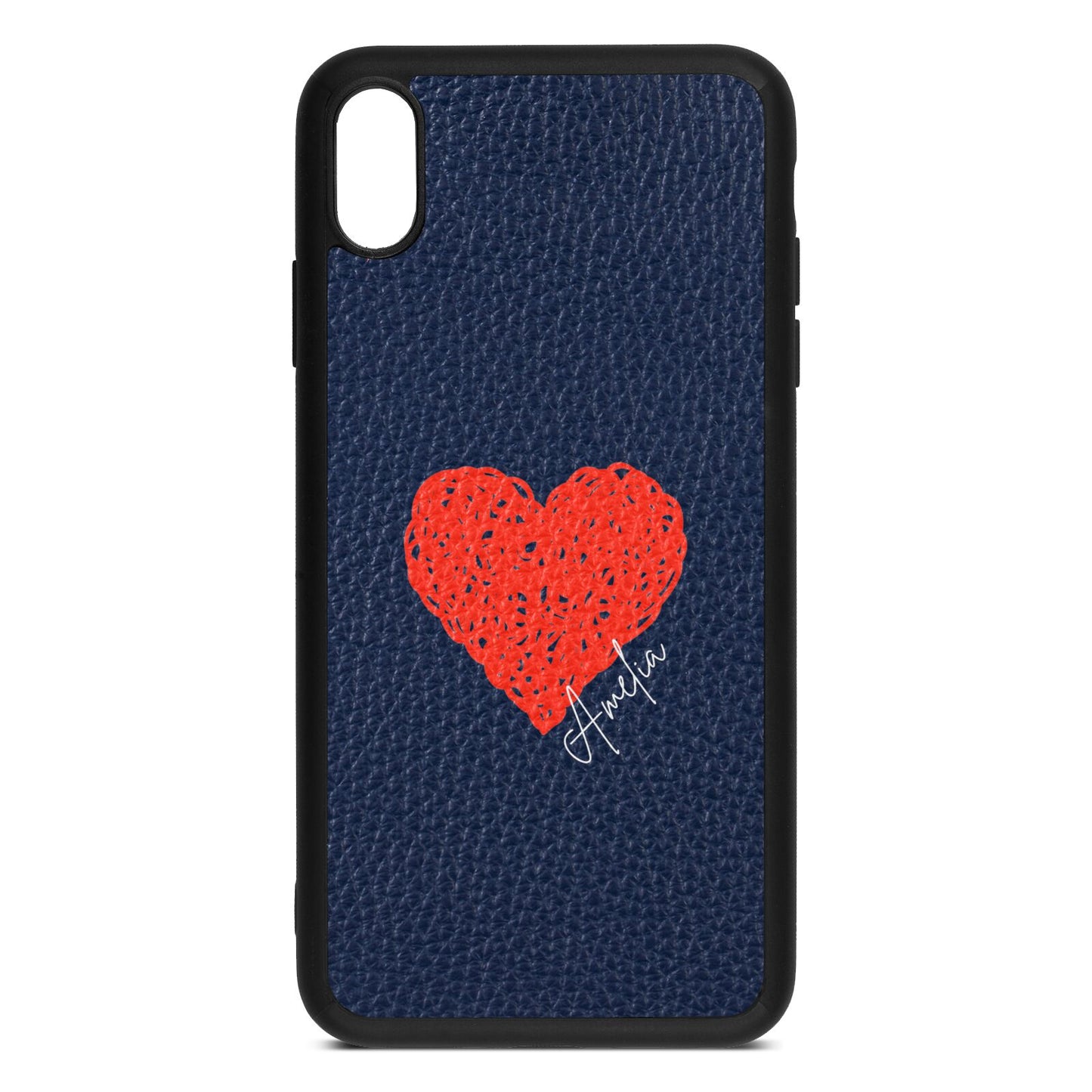 Custom Red Heart Navy Blue Pebble Leather iPhone Xs Max Case