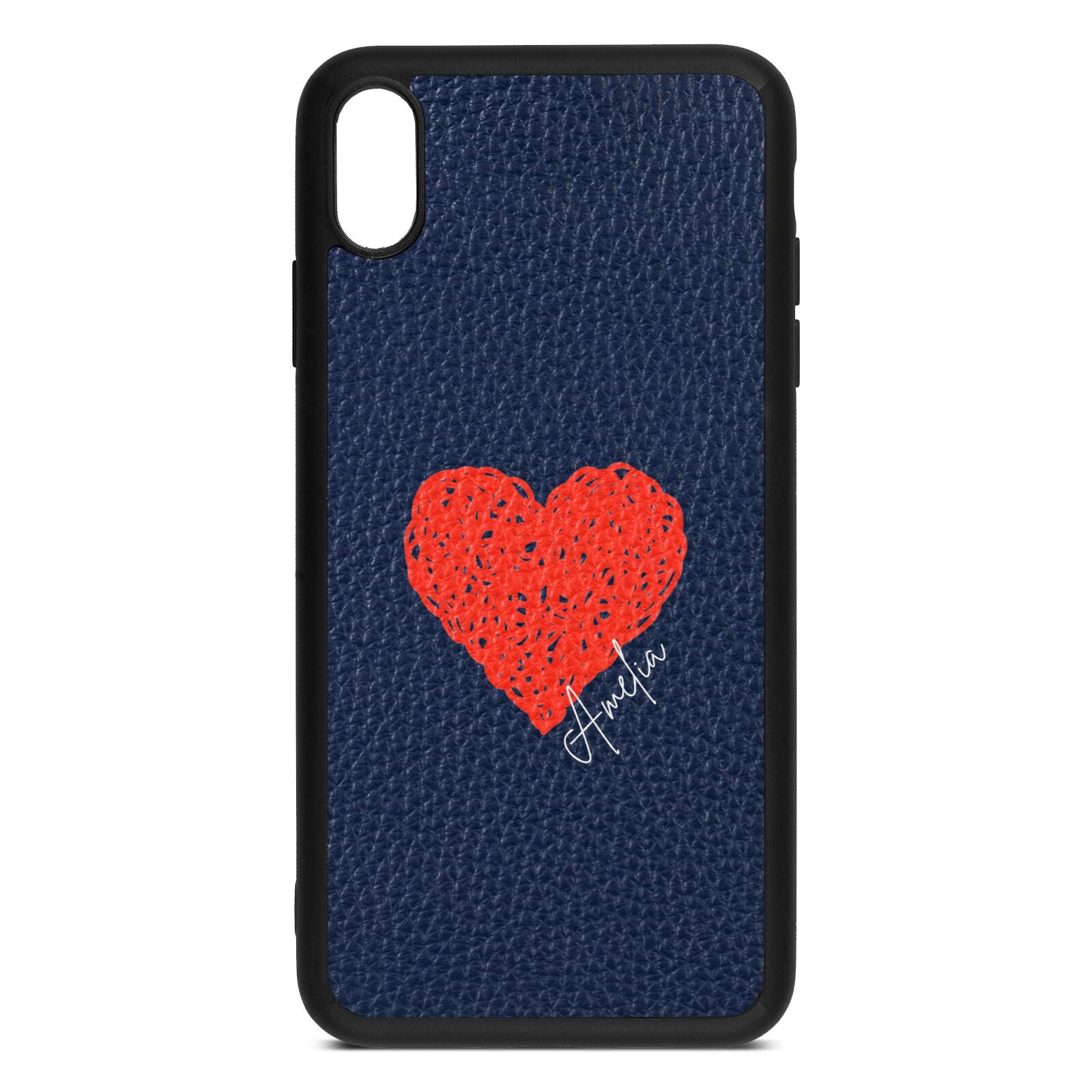 Custom Red Heart Navy Blue Pebble Leather iPhone Xs Max Case