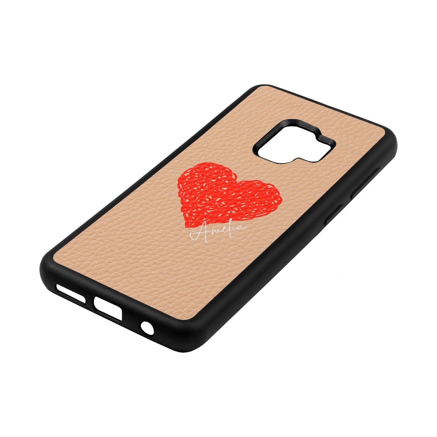 Custom Red Heart Nude Pebble Leather Samsung S9 Case Side Angle