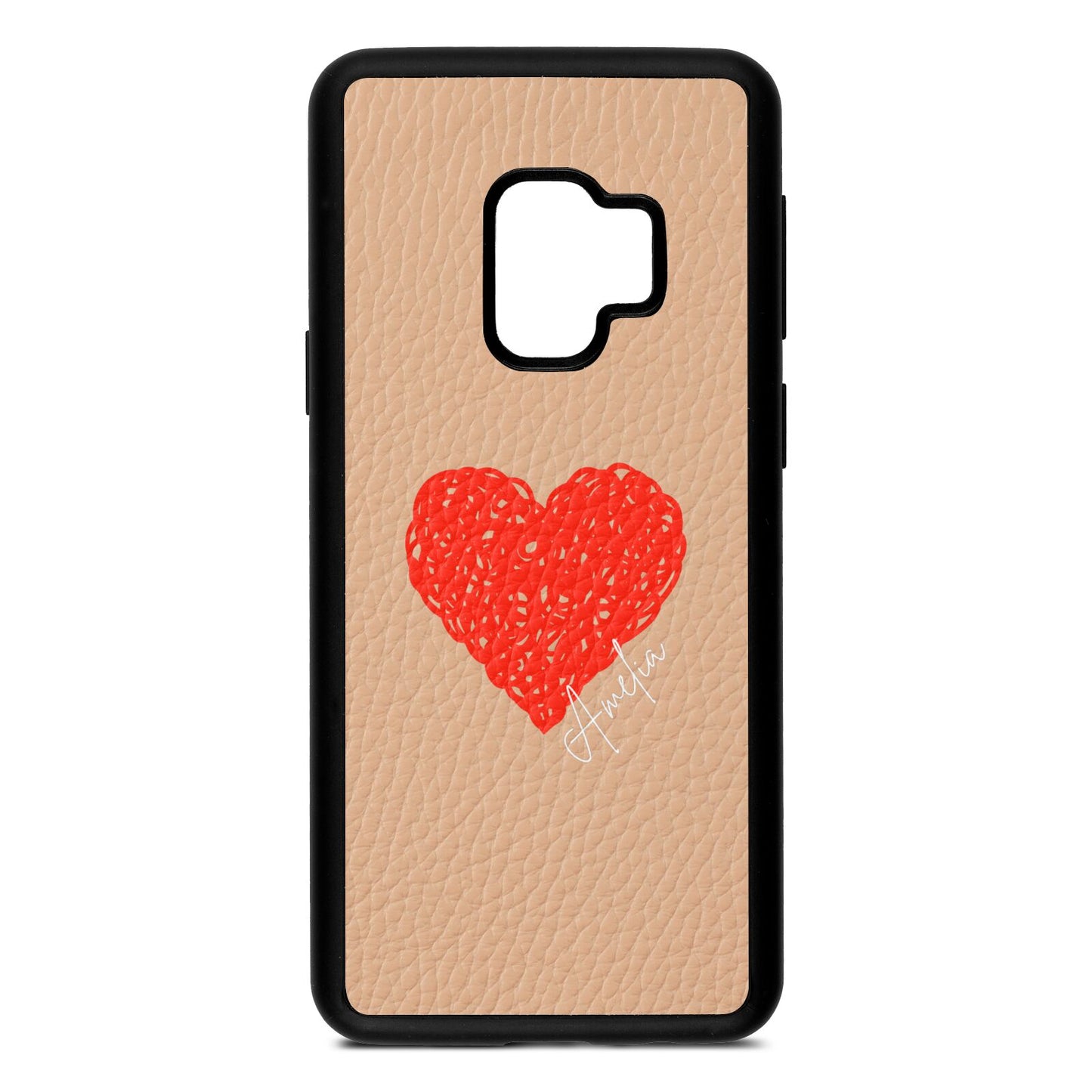 Custom Red Heart Nude Pebble Leather Samsung S9 Case