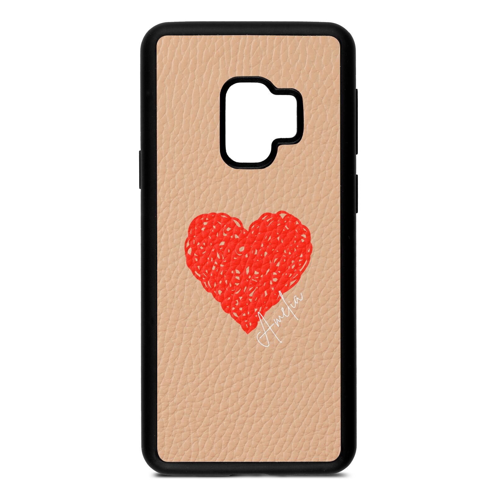 Custom Red Heart Nude Pebble Leather Samsung S9 Case