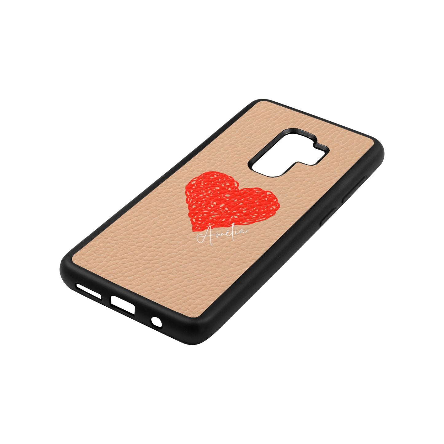 Custom Red Heart Nude Pebble Leather Samsung S9 Plus Case Side Angle