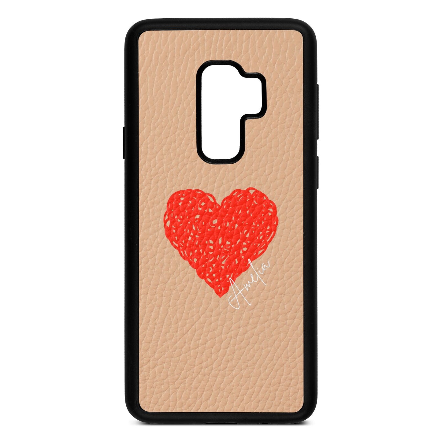 Custom Red Heart Nude Pebble Leather Samsung S9 Plus Case