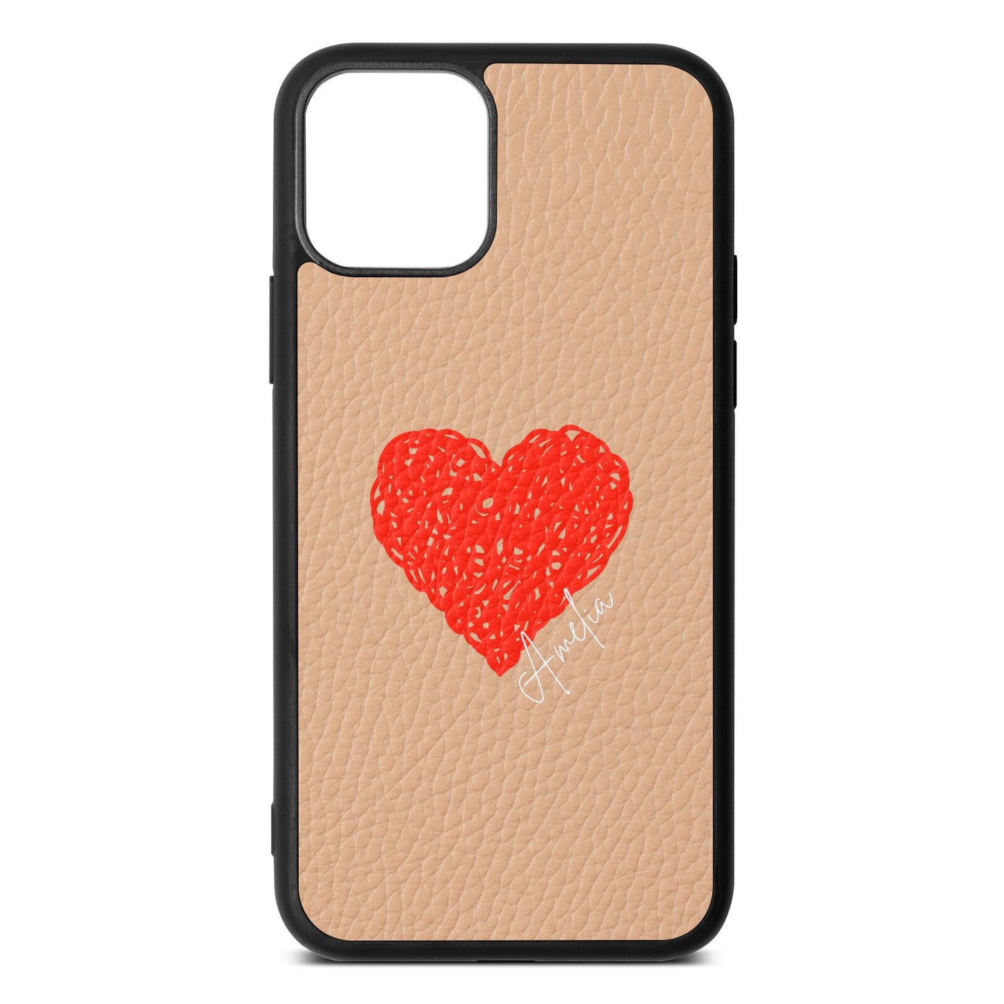 Custom Red Heart Nude Pebble Leather iPhone 11 Case