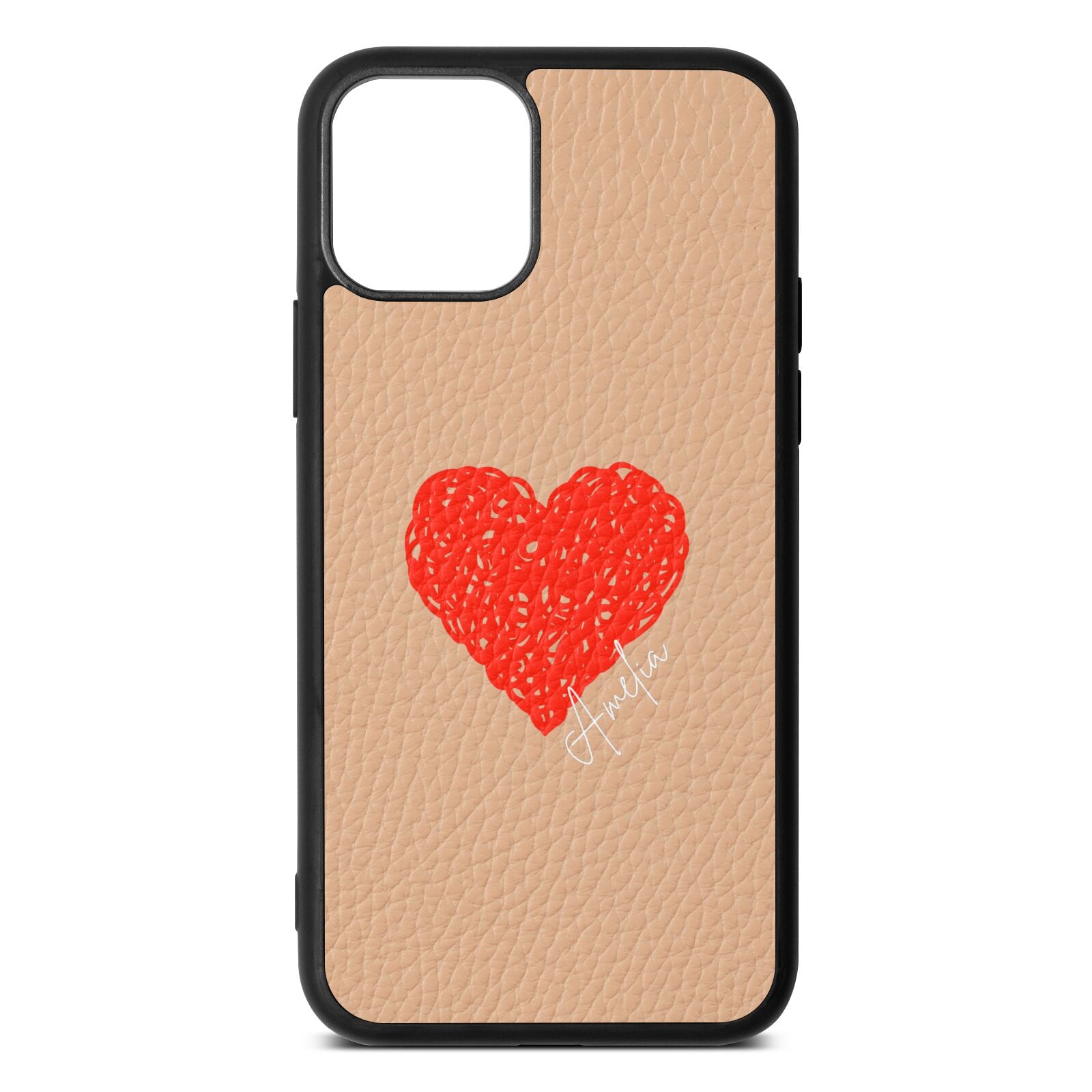 Custom Red Heart Nude Pebble Leather iPhone 11 Pro Case