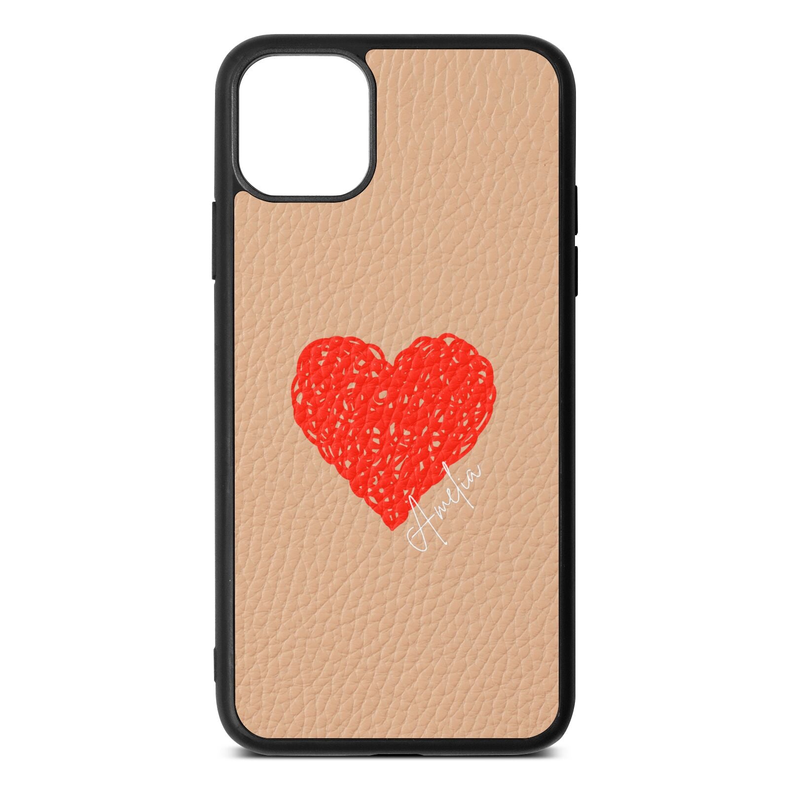 Custom Red Heart Nude Pebble Leather iPhone 11 Pro Max Case