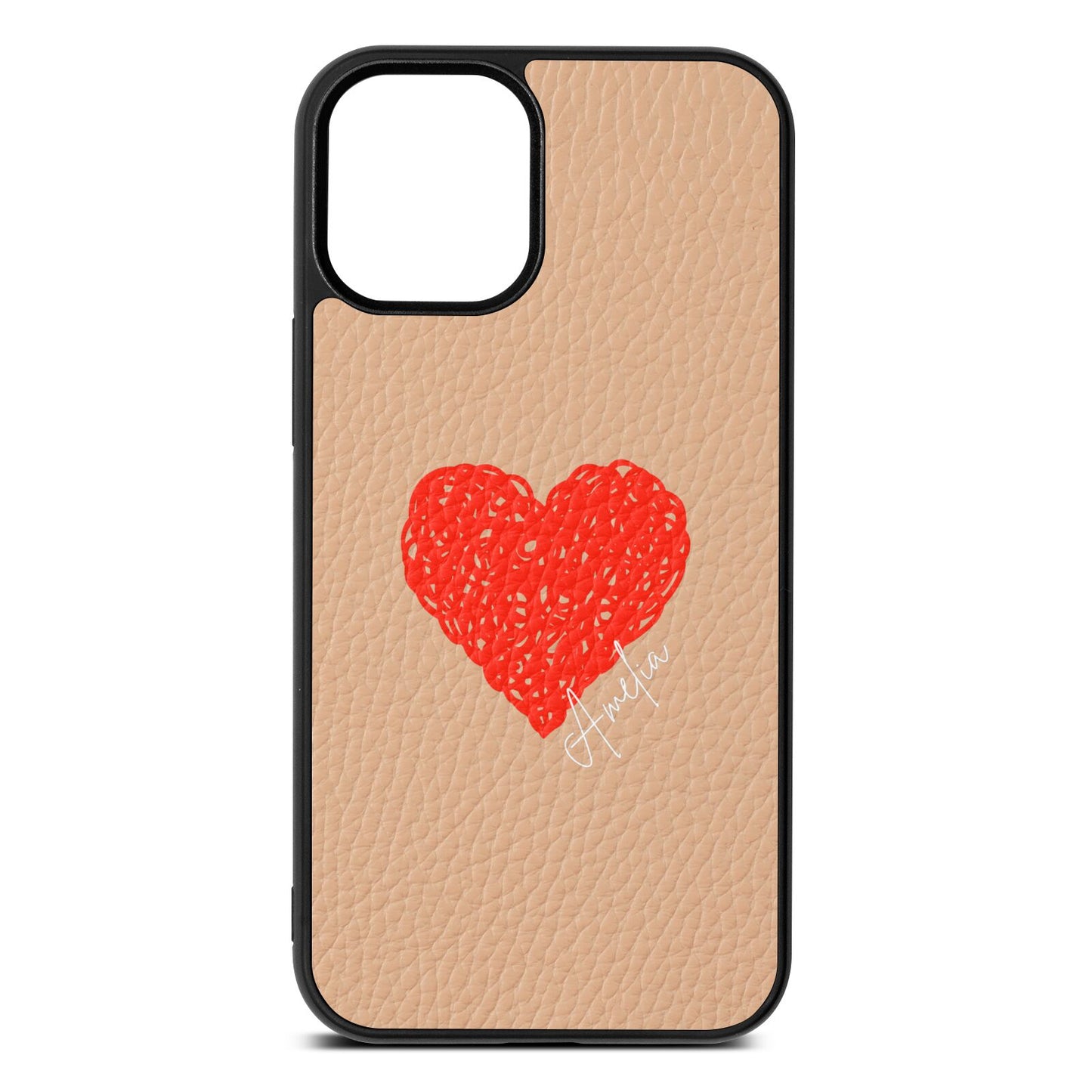 Custom Red Heart Nude Pebble Leather iPhone 12 Mini Case